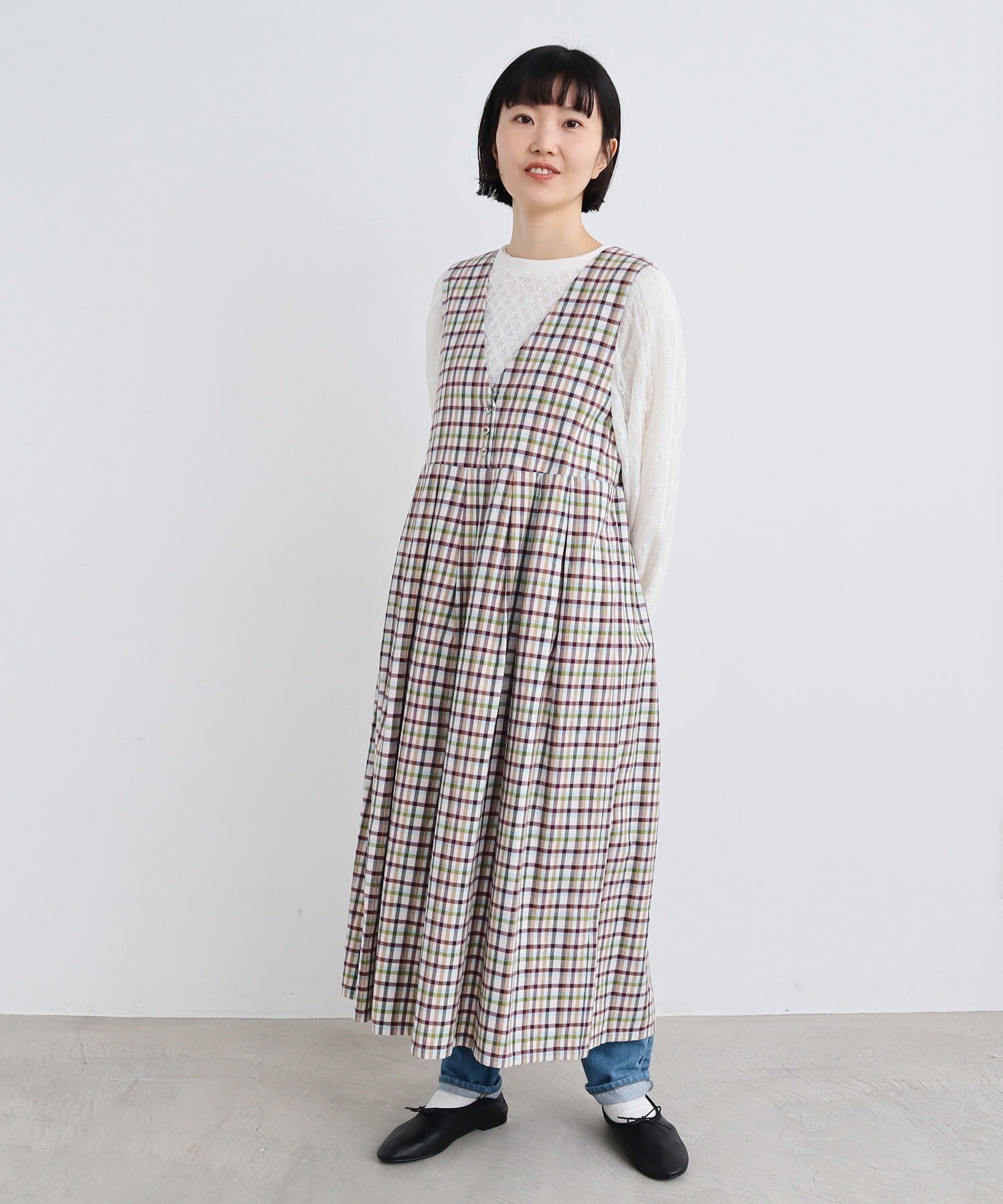AMBIDEX Store ○○ちいさい春のカラフルチェック ジャンパースカート 