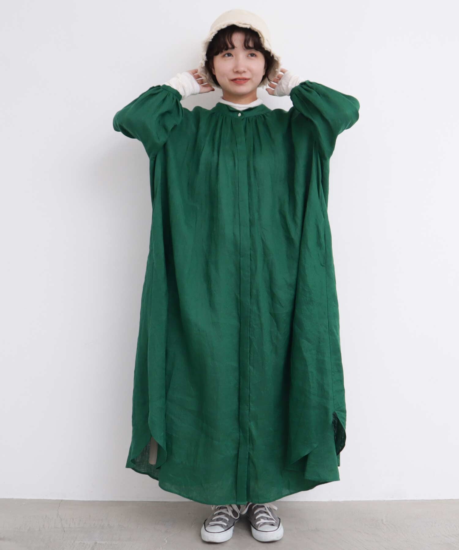 手数料安い AMBIDEX Store ○麻ウイングカラー ワンピース(F グリーン): l 犬服・アクセサリー