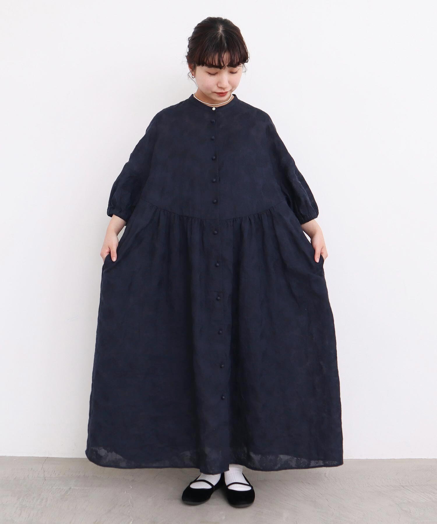 高級品市場 AMBIDEX Store 【予約販売】〇線画のお花ラミー刺繍 ワンピース シャツ/ブラウス(長袖/七分)