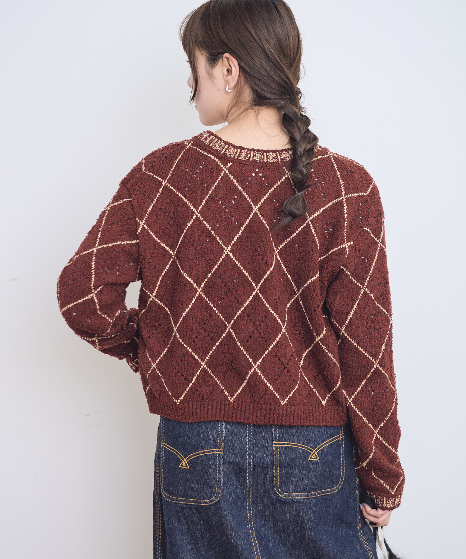 AMBIDEX Store 〇アーガイルインターシャ 2wayショートカーディガン(F