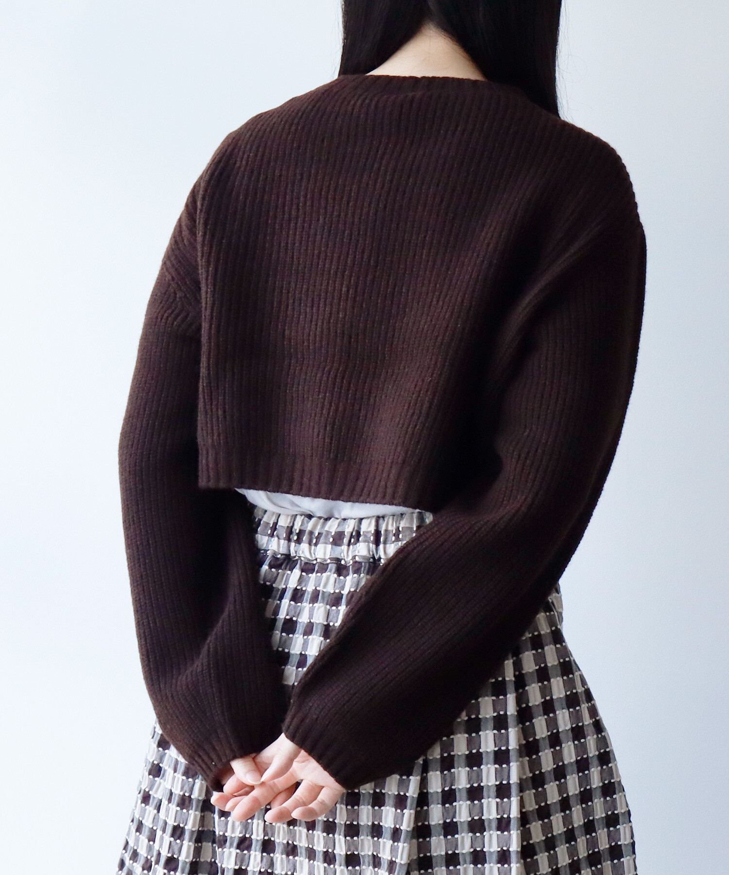 AMBIDEX Store ○CHESS 片畦 ショートカーディガン(F コゲチャ): Rin