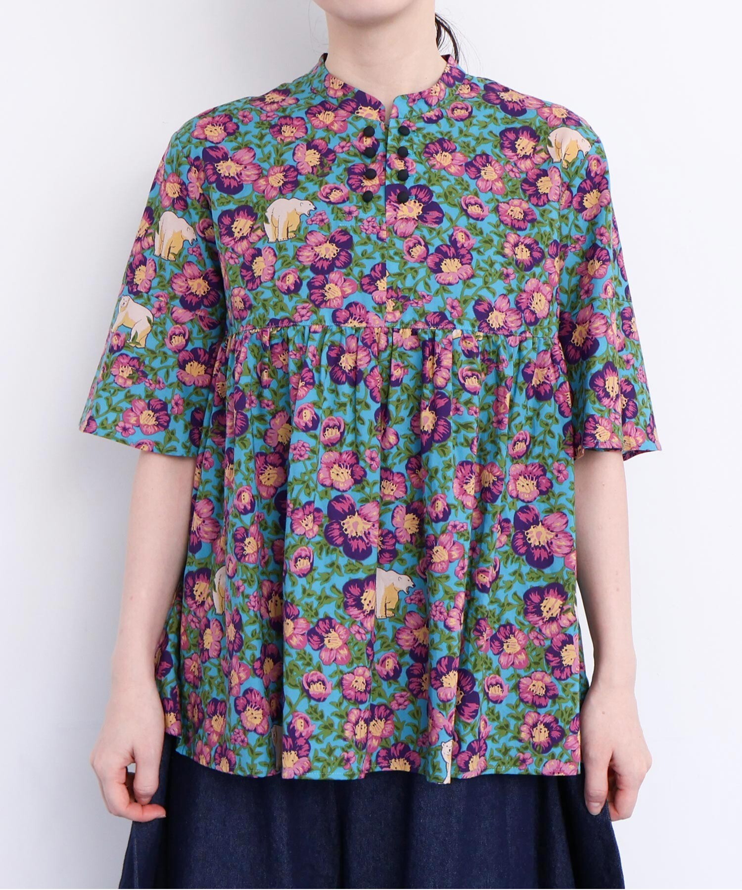 AMBIDEX Store ○Arctic Flower スタンドカラーブラウス(F グリーン