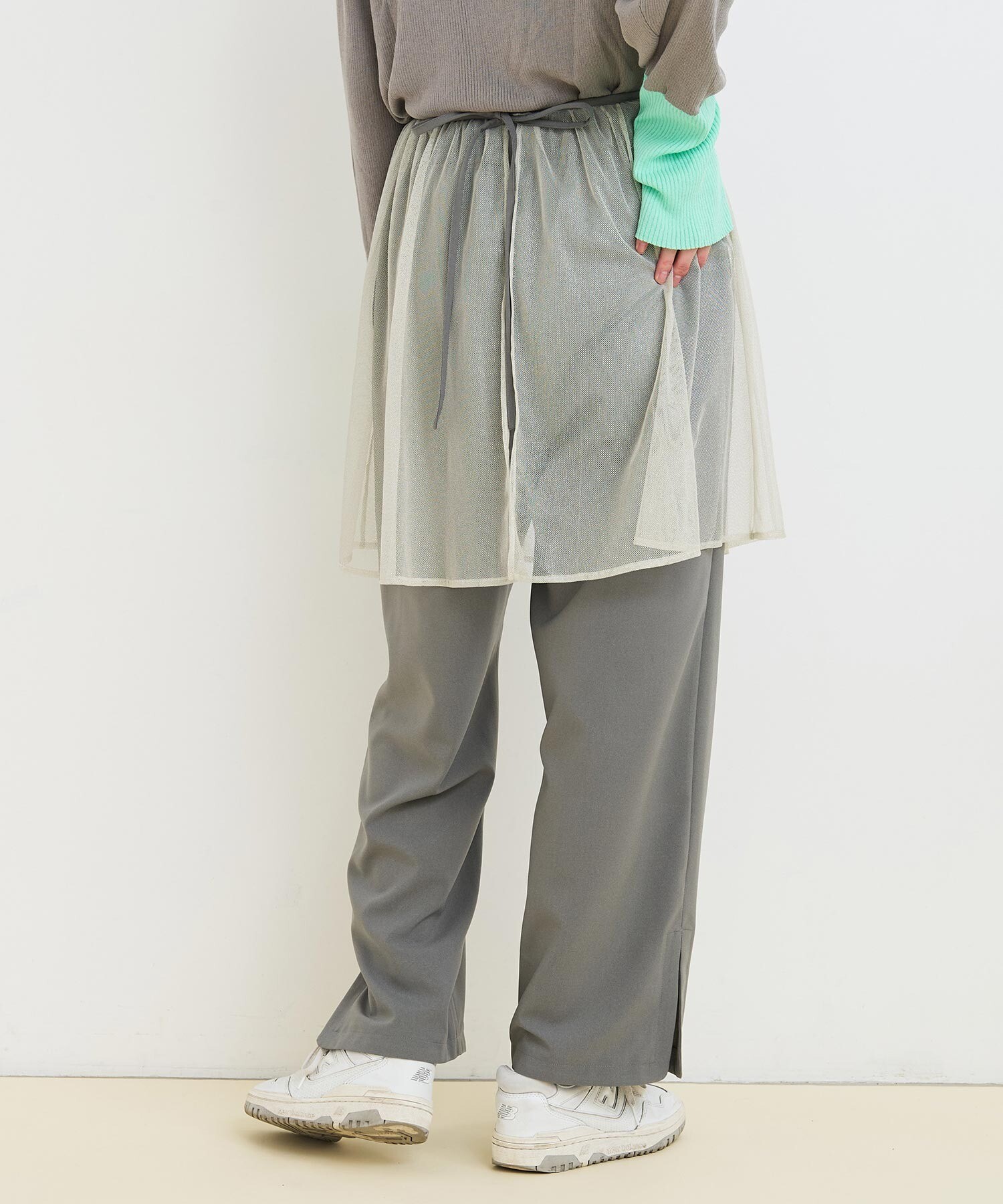 AMBIDEX Store ○2PCS Silver tulle スカートパンツ(F グレー