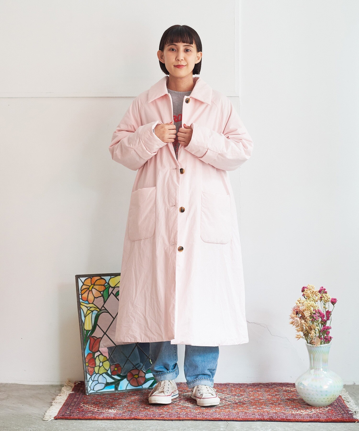 AMBIDEX Store △〇60/40高密度ツイルNVW ステンカラーコート(F ピンク