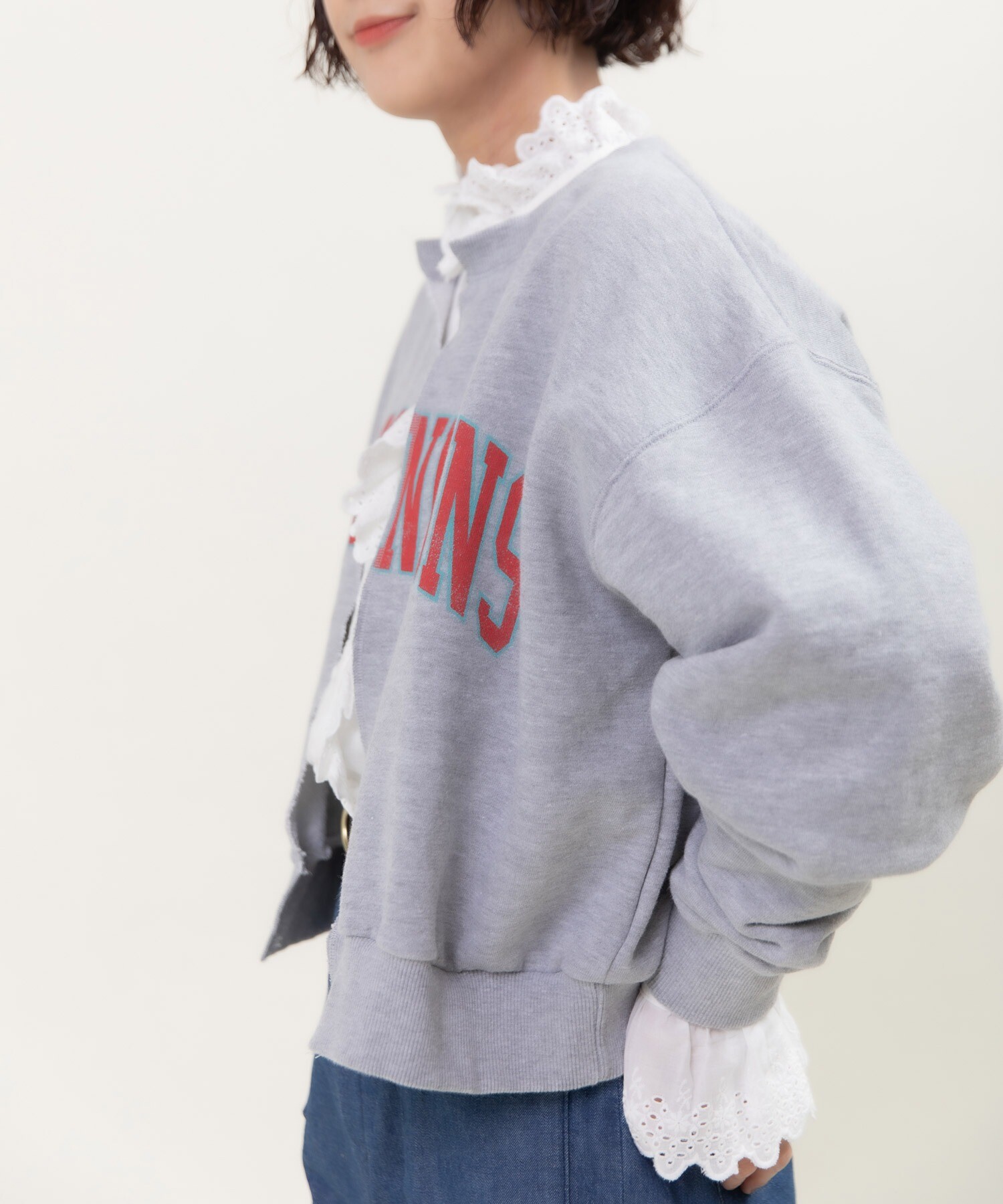 BONBONプリントスウェット リメイクはおりカーディガン