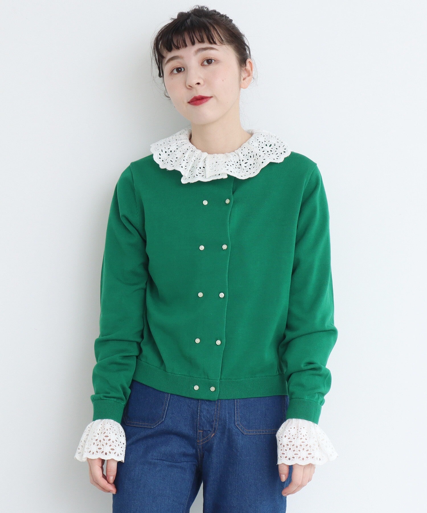 AMBIDEX Store 〇4/101 CRAFT14GG ダブル釦クルーカーディガン(F ピンク): Dot and Stripes CHILD  WOMAN