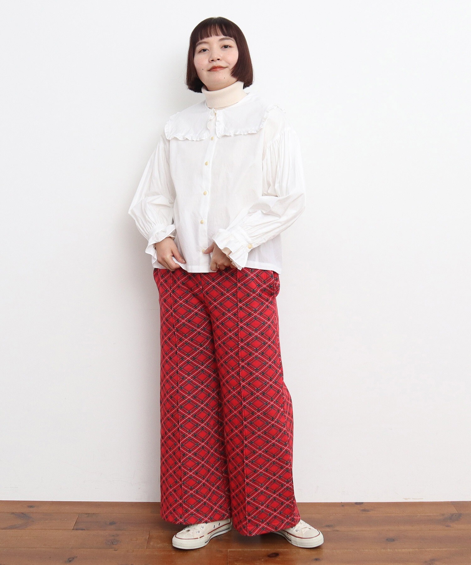 AMBIDEX Store チェック柄キルトジャカード イージーパンツ(F アカ