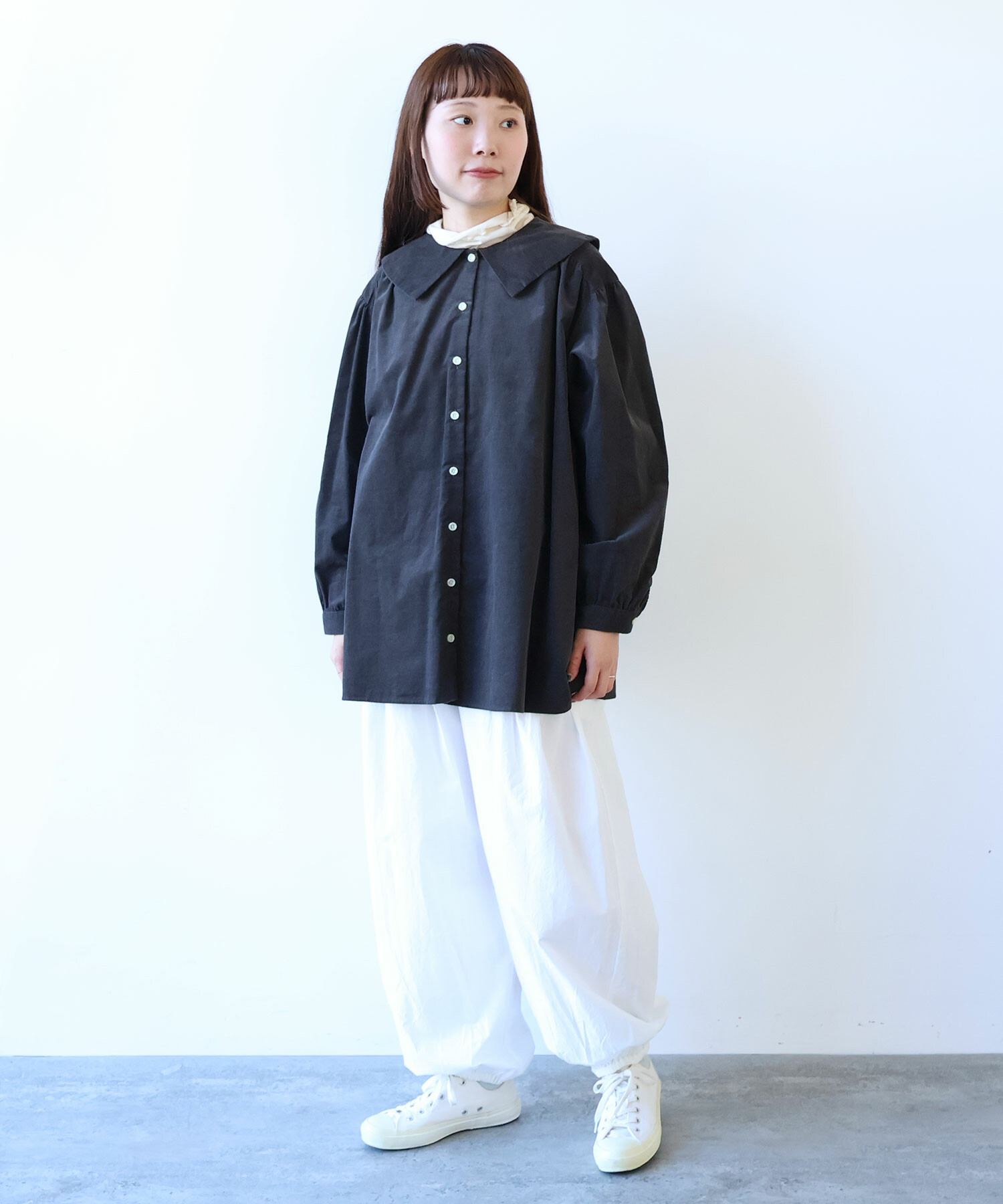 AMBIDEX Store 〇 21W シャツコール 角襟ギャザーブラウス(F キナリ