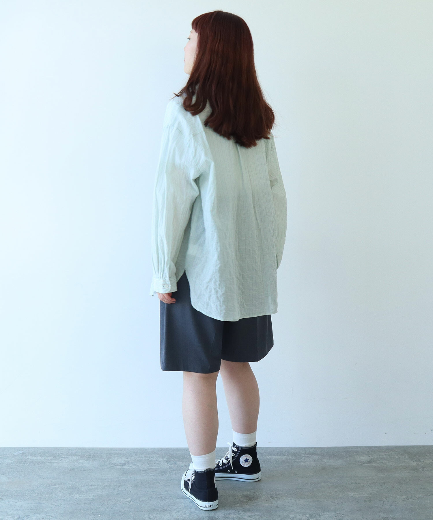 AMBIDEX Store 〇 shirring stripe バンドカラーシャツ(F