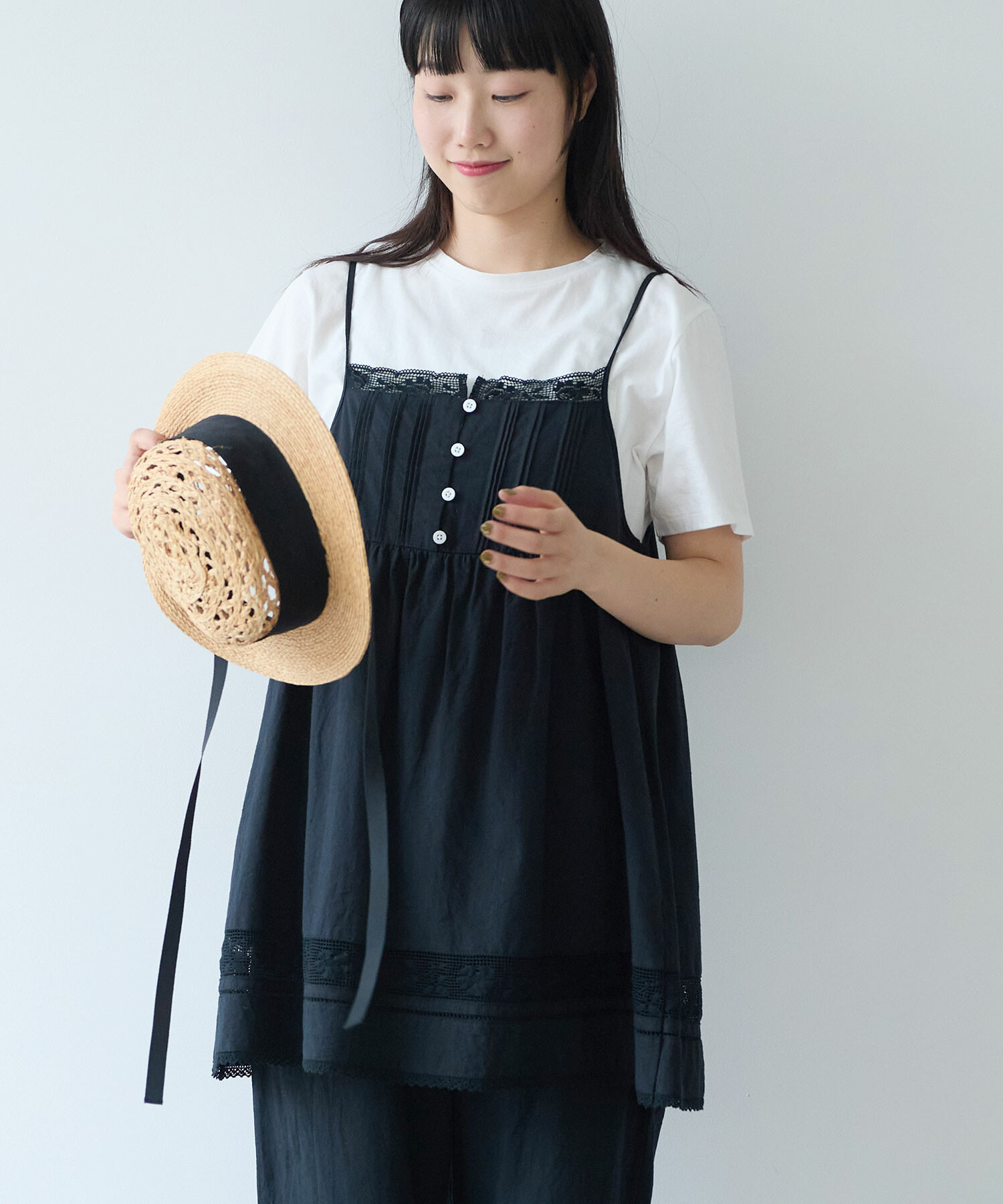 AMBIDEX Store 〇 コットン / リネン lace×pin tuck キャミブラウス(F
