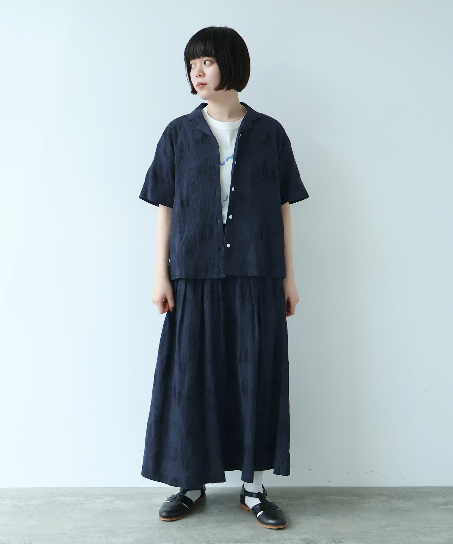 AMBIDEX Store ○ patchwork ジャカード 開襟シャツ(F シロ): bulle de