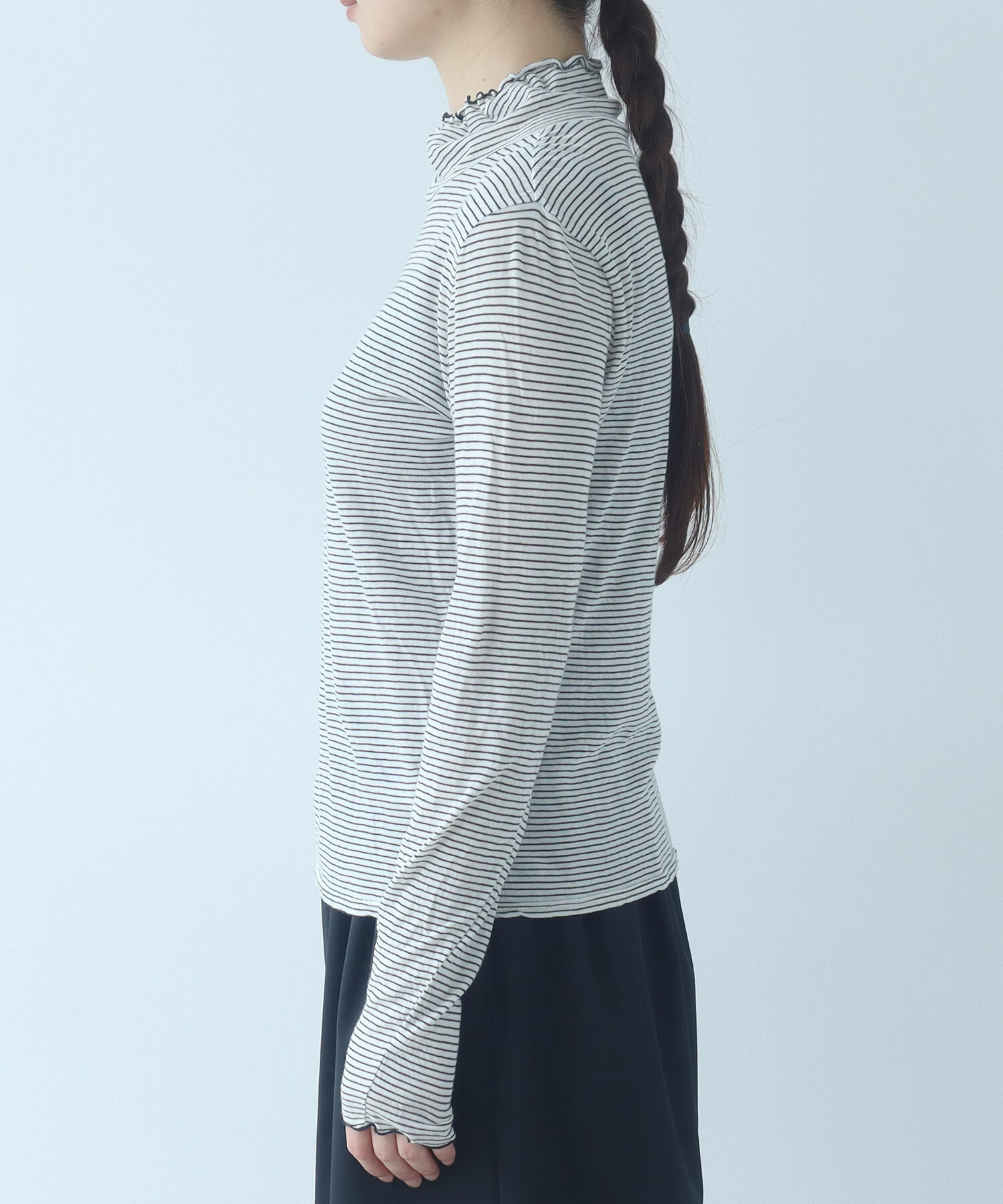 AMBIDEX Store ○ 60/-×60/- ボーダー ハイネックプルオーバー(F シロ