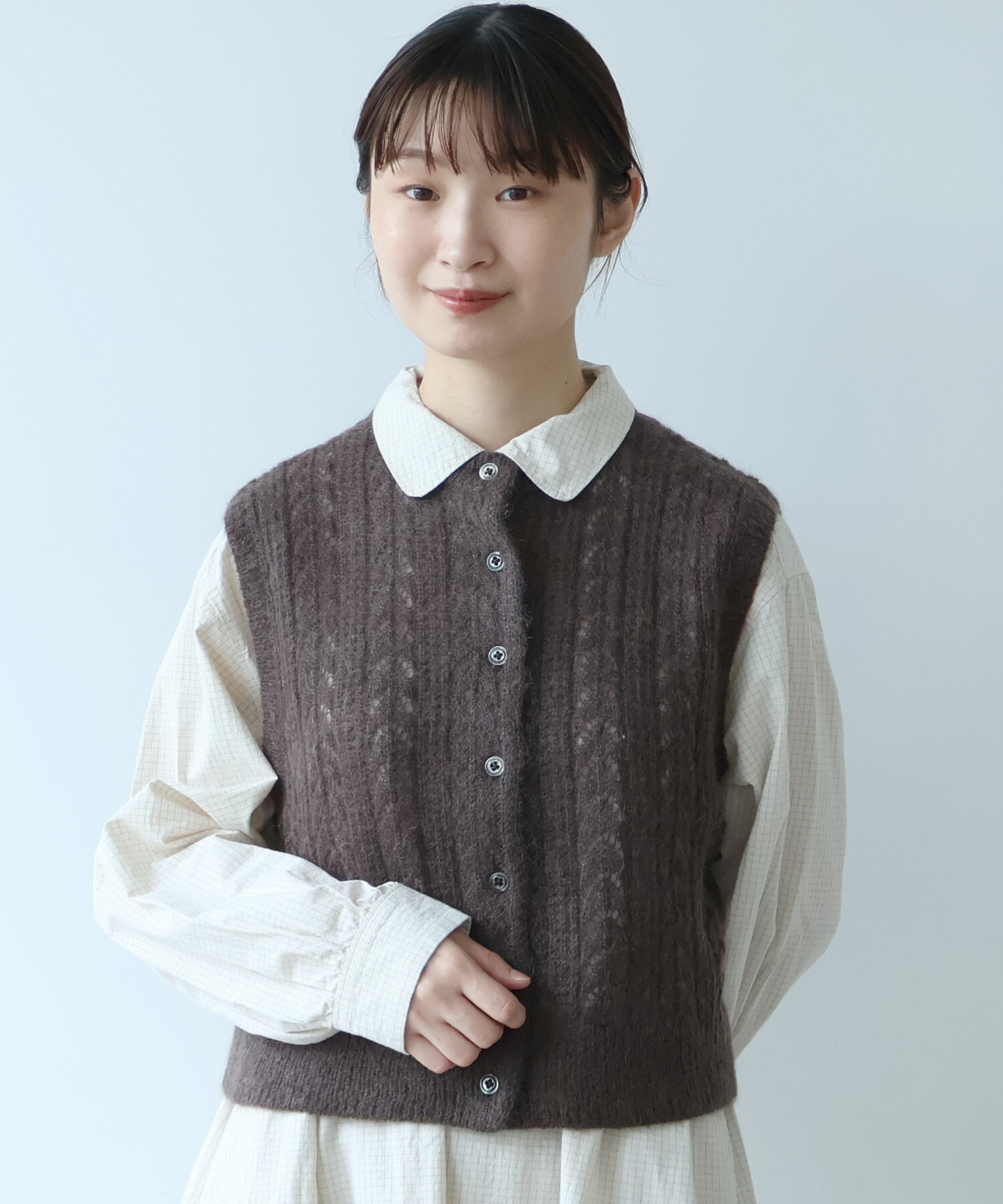 AMBIDEX Store 〇 ふわふわ 透かし編み ニットベスト(F イエロー