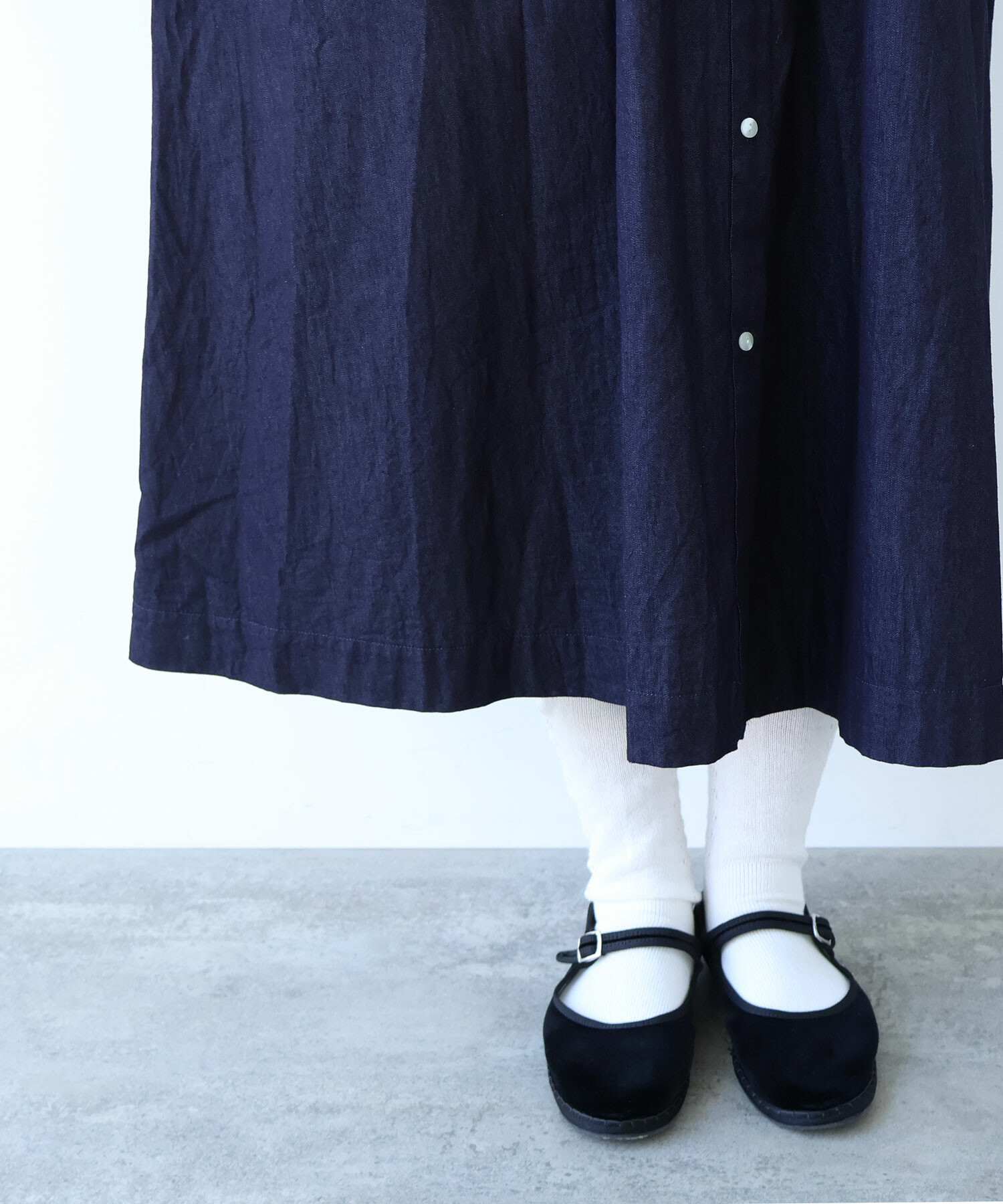 AMBIDEX Store ○ 5.5oz denim 丸襟ワンピース(F インディゴ): bulle
