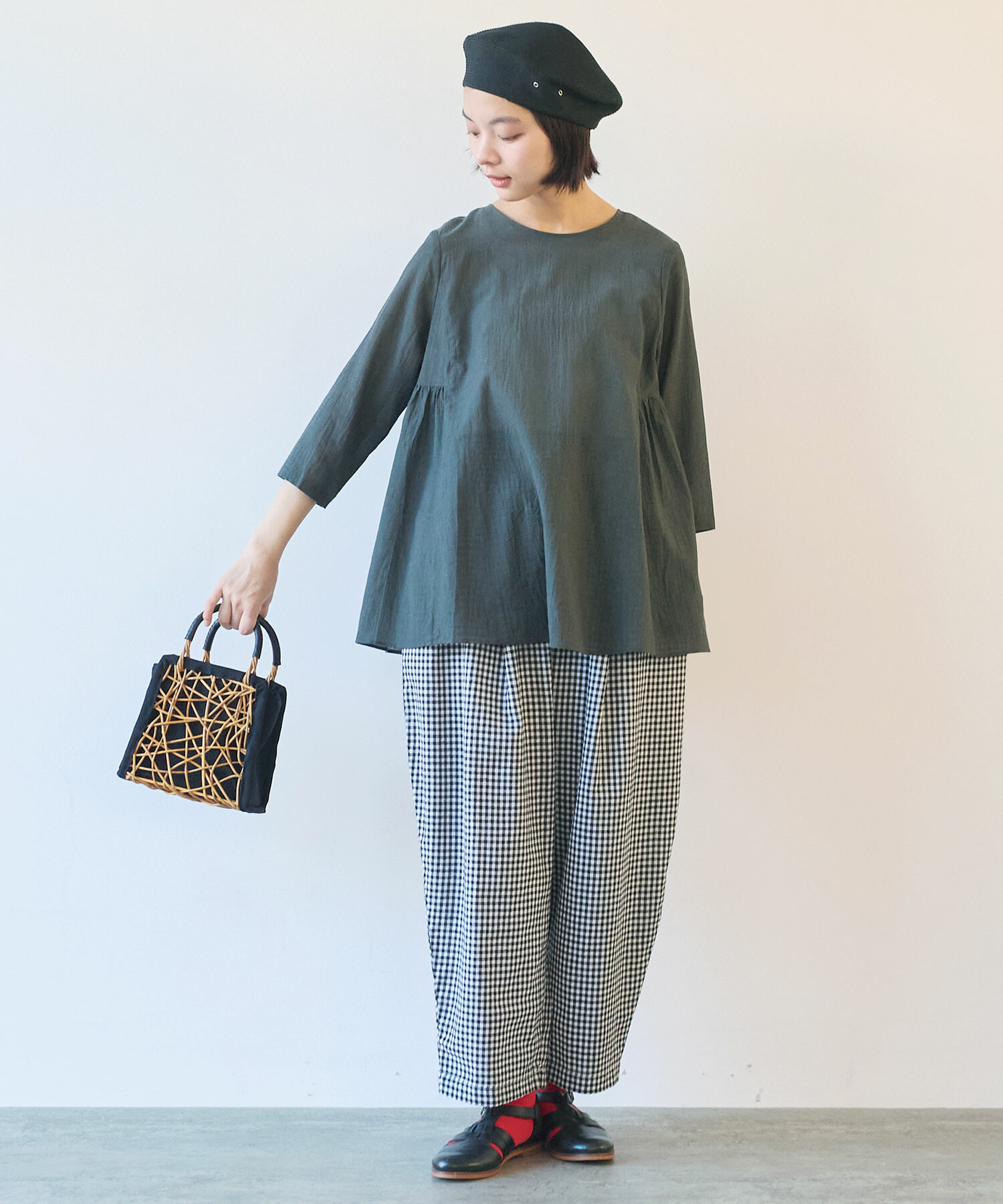 AMBIDEX Store 〇 ギンガム タックパンツ(F クロ): bulle de savon