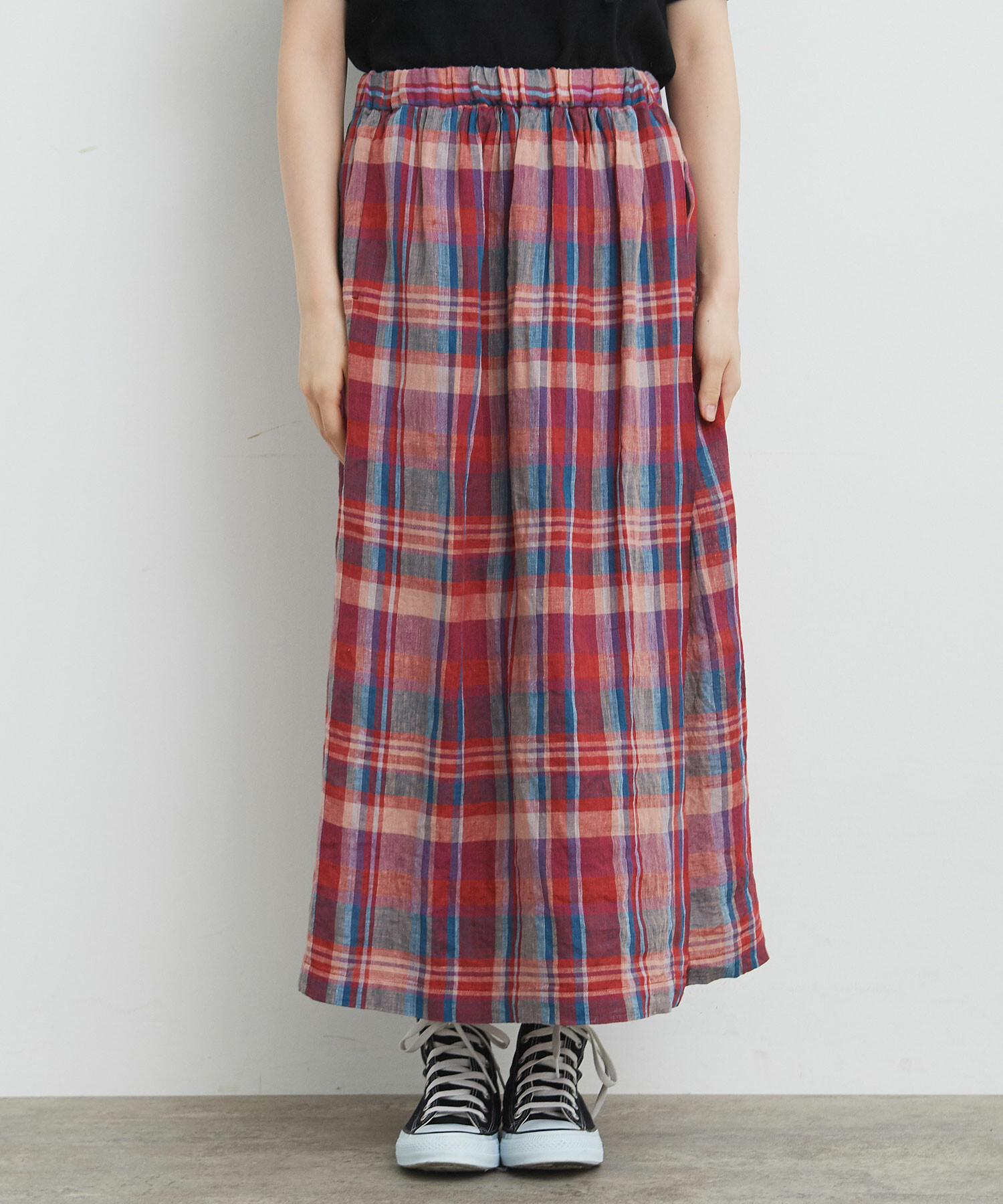 AMBIDEX Store 〇リネンチェック ラップスカート(F アカ): bulle de savon 