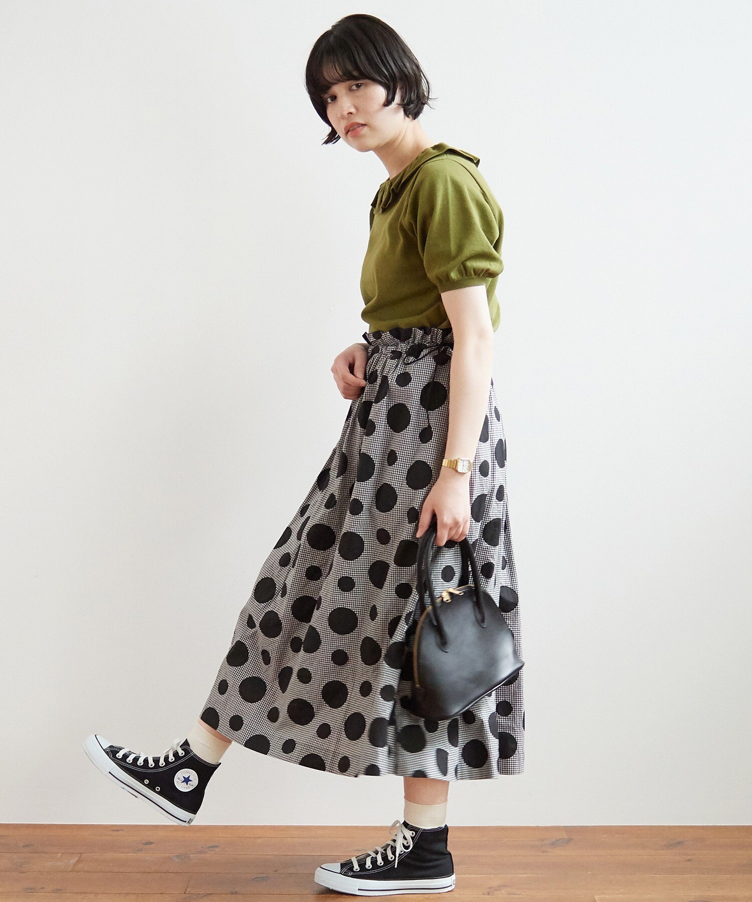 AMBIDEX Store ○gingham×dot プリント スカート(F クロ): bulle de savon