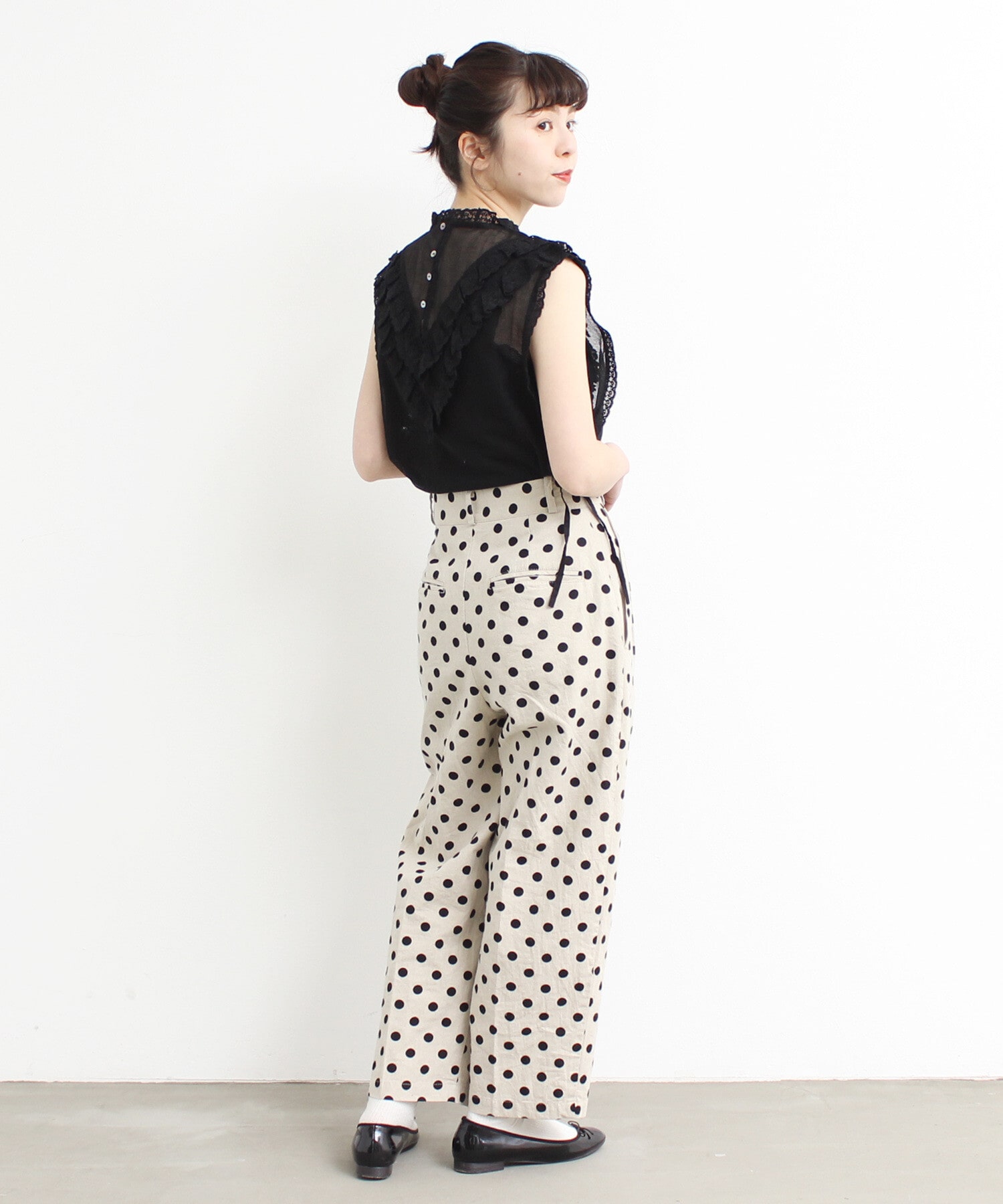 Ambidex Store コットンメッシュ レースノースリーブブラウス F スミクロ Dot And Stripes Child Woman