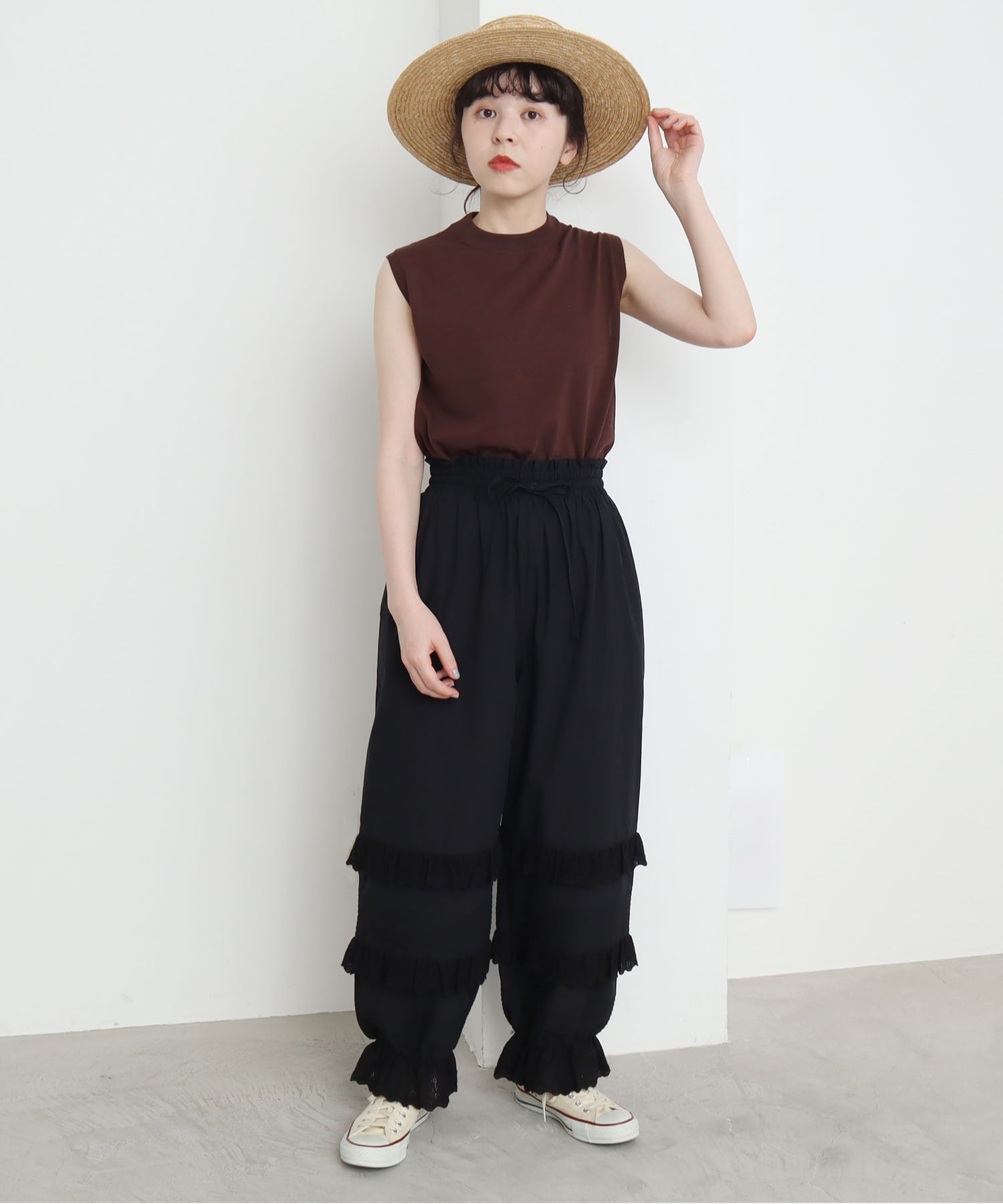 AMBIDEX Store 〇△ブロード レースピンタック フリルパンツ(F クロ 