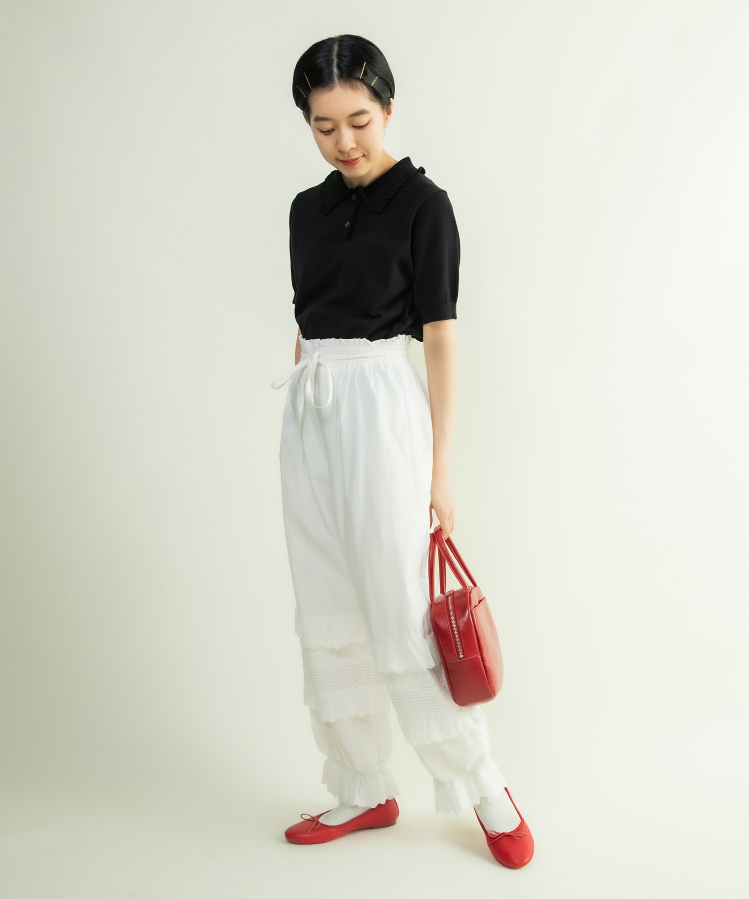 AMBIDEX Store △〇ブロード レースピンタック フリルパンツ(F シロ