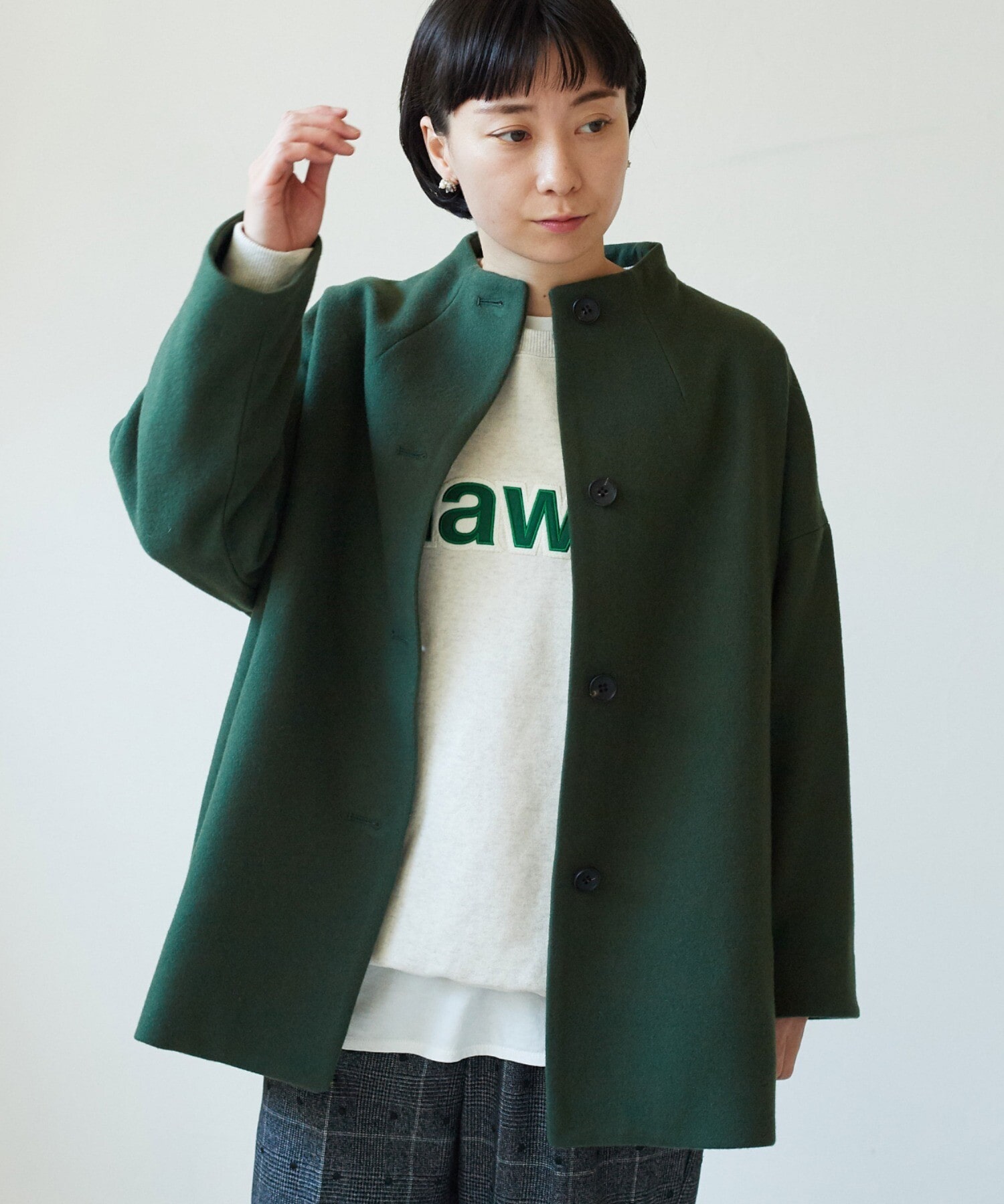 AMBIDEX Store Wool/super100 bottle neck コート(F topベージュ): yuni