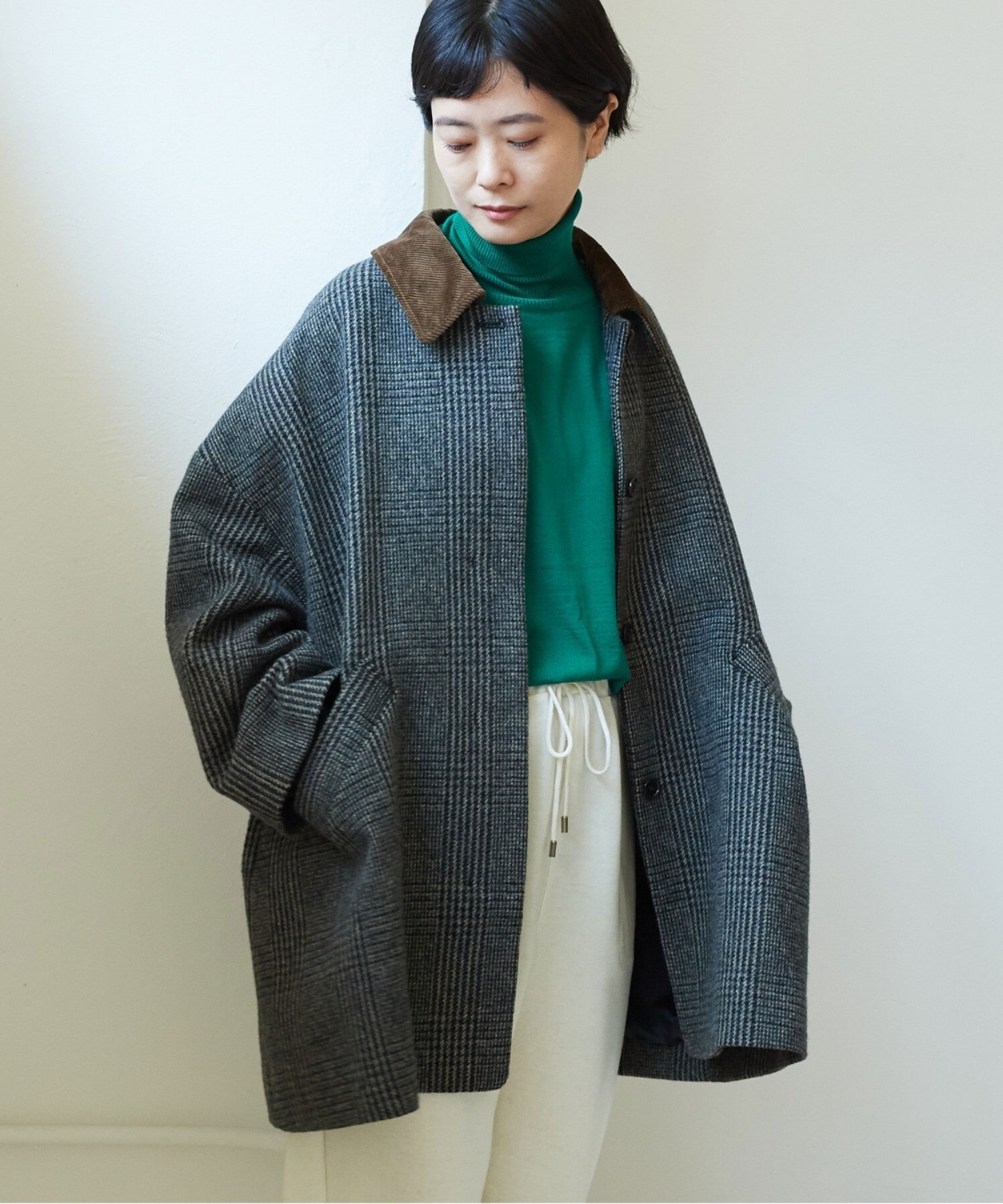 AMBIDEX Store △Wool/Check bal collar short コート(F チェック): yuni