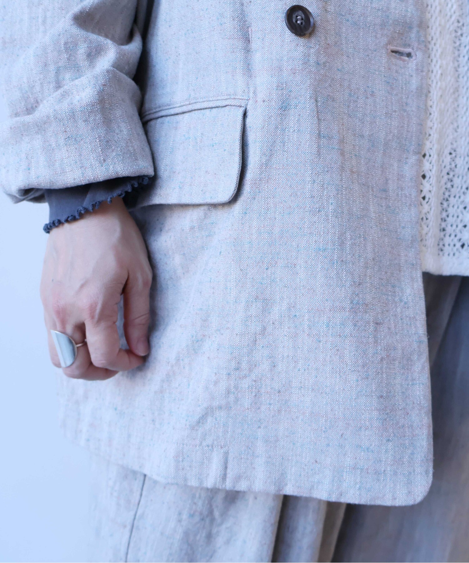 AMBIDEX Store ○slab nep tweed no collarジャケット(F グレー): yuni