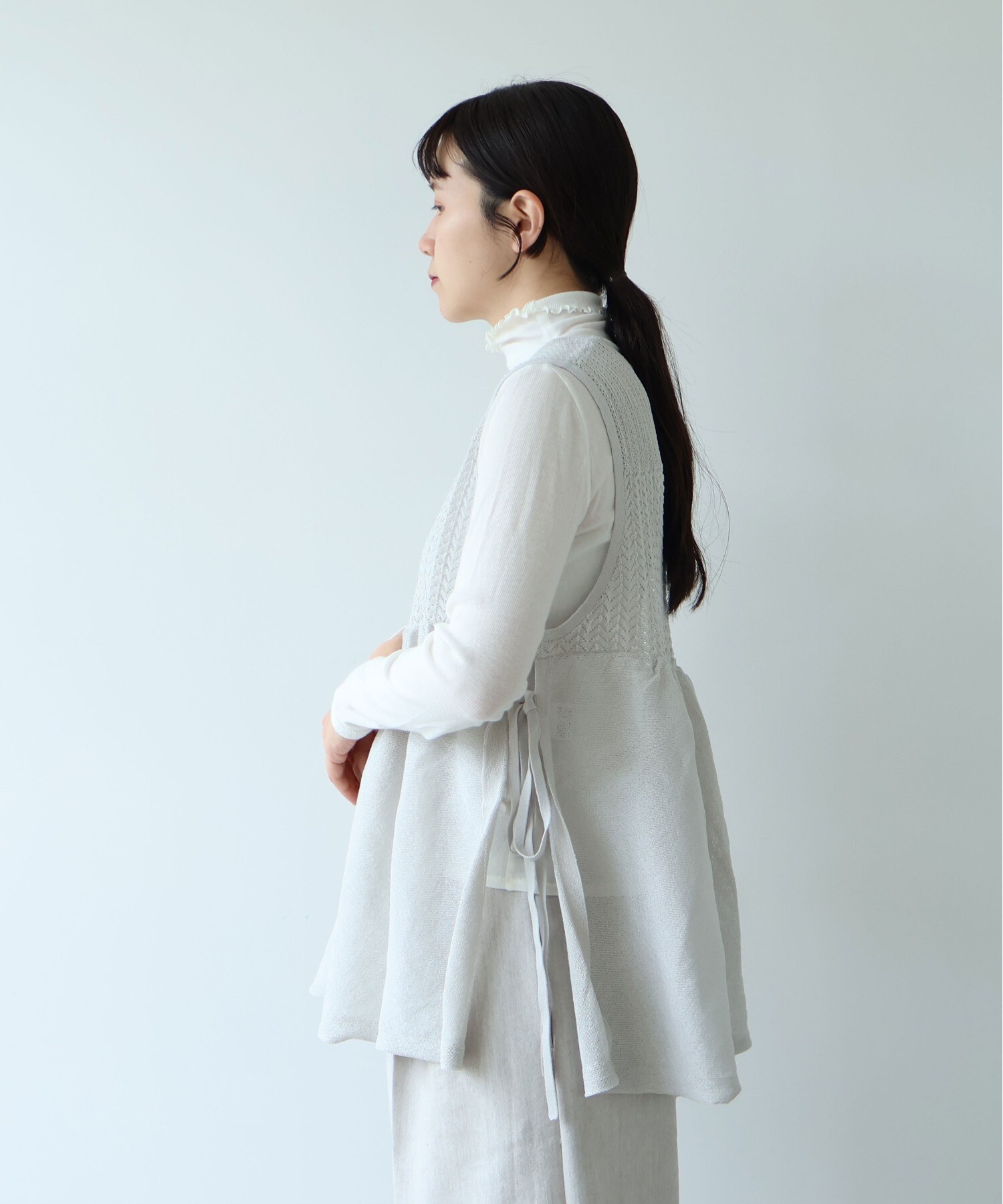 AMBIDEX Store 12G和紙/Polyester tiered knit ベスト(F グレー): yuni