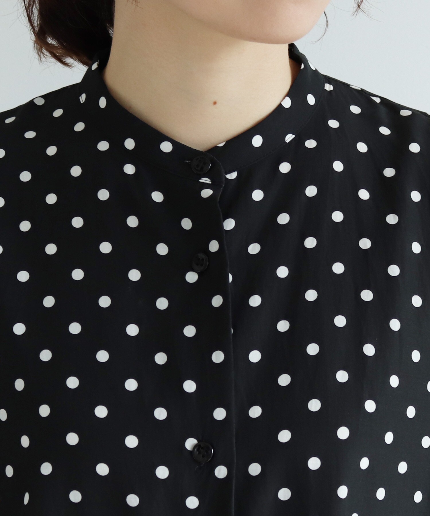 Ambidex Store キュプラ コットン Dot プリント Banded Collar シャツワンピース F ドット Yuni