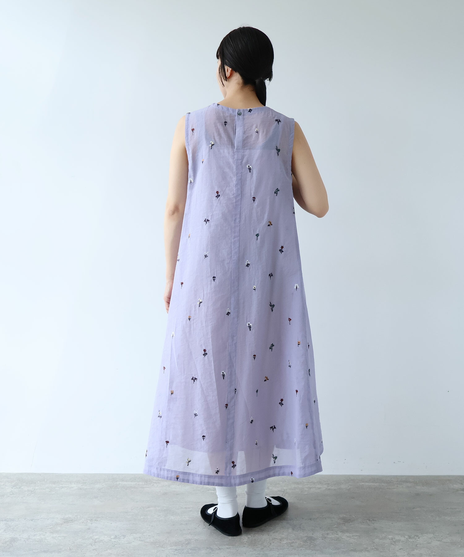 AMBIDEX Store コットン/ナイロン sheer floral刺繍 ワンピース(F