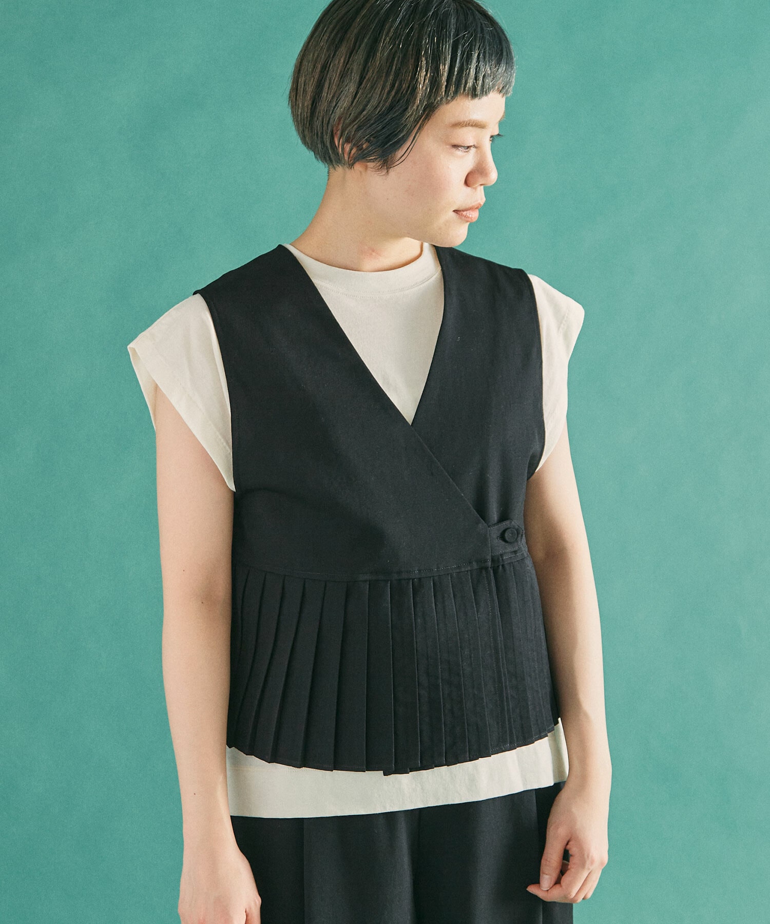 AMBIDEX Store △○ウールギャバ PLEATS GILET(F BLACK): FLAT-cic-HATENA