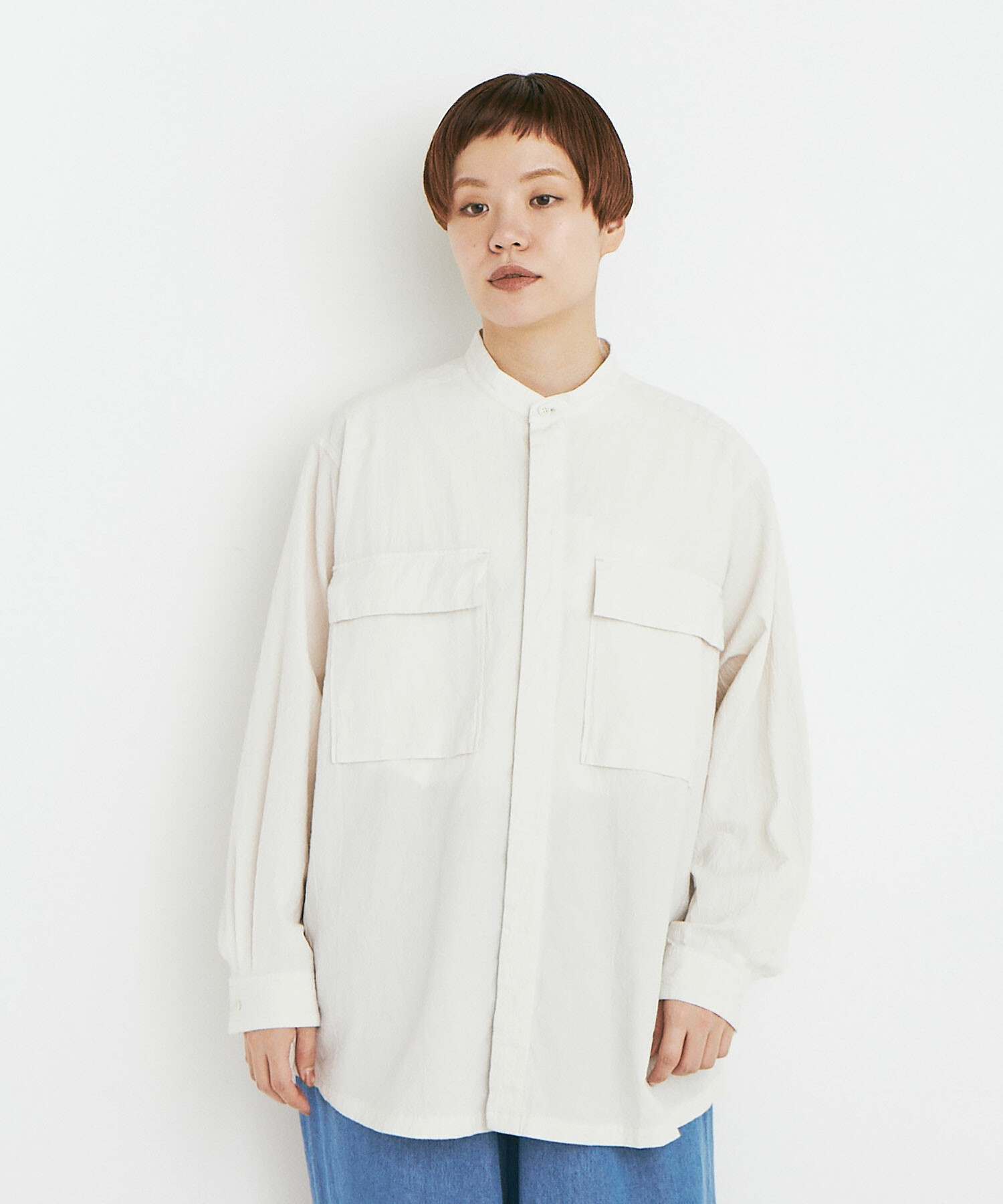 AMBIDEX Store ○強撚POPLIN 製品染 POCKET シャツ(F LIGHT GREY