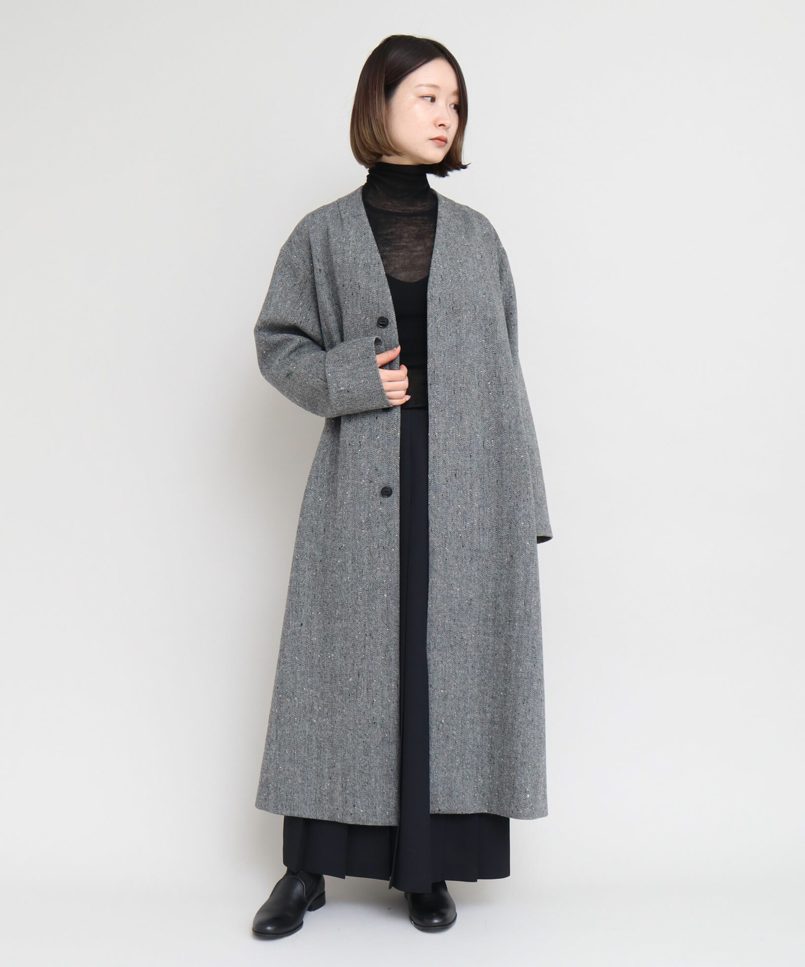 【HARVESTY】ウールツイード オーバーコート　size2WOOL69%POLYESTE