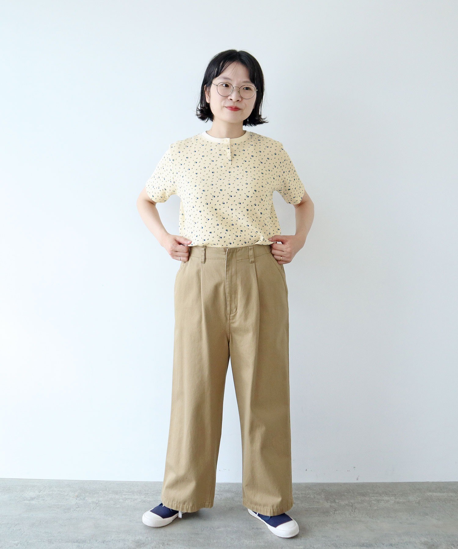 tシャツ USEDサーマル小花プリント ヘンリーネックTシャツ レディース AMBIDEX Store ○USEDサーマル小花プリント ヘンリーネックT
