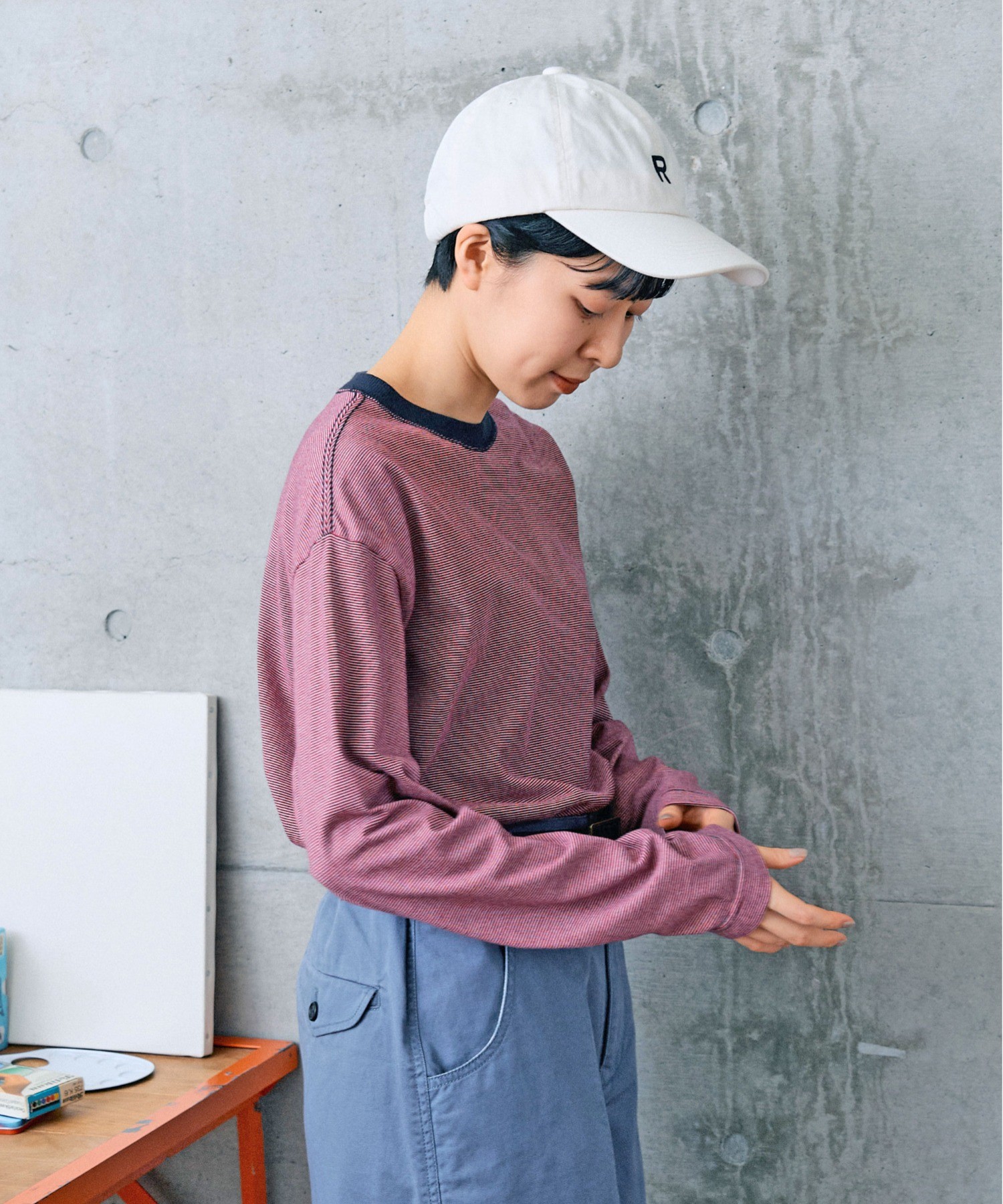 AMBIDEX Store ○ミジンボーダー 長袖カットソー(F アオ): PAR ICI