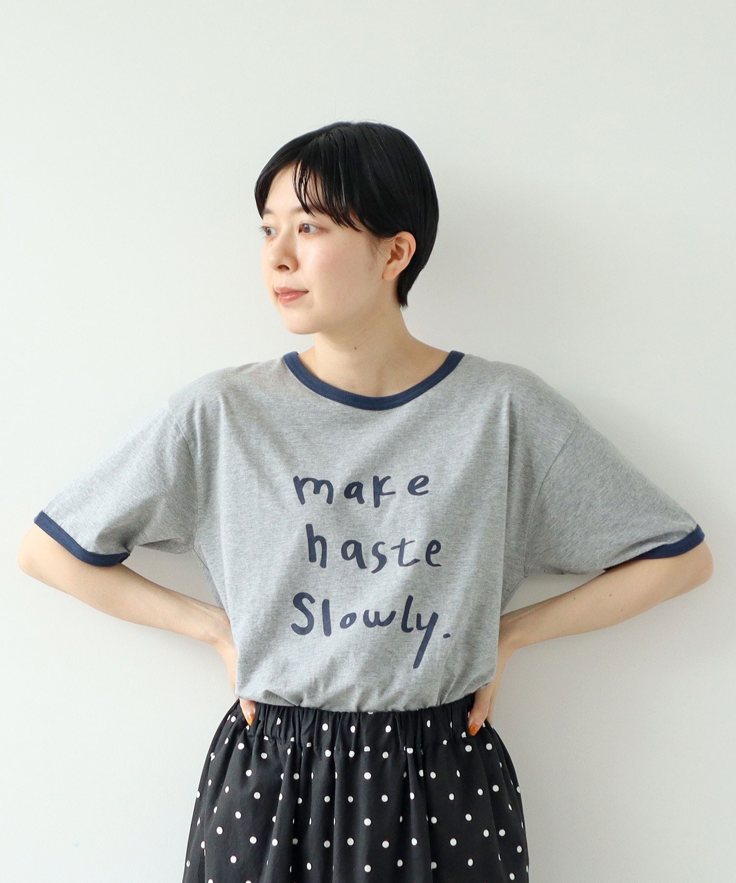 ばあば　□オズモーシス　ミニ裏毛プリントTシャツ・カーデ２点セット AMBIDEX Store ○make haste slowly リンガーTシャツ(F アカ
