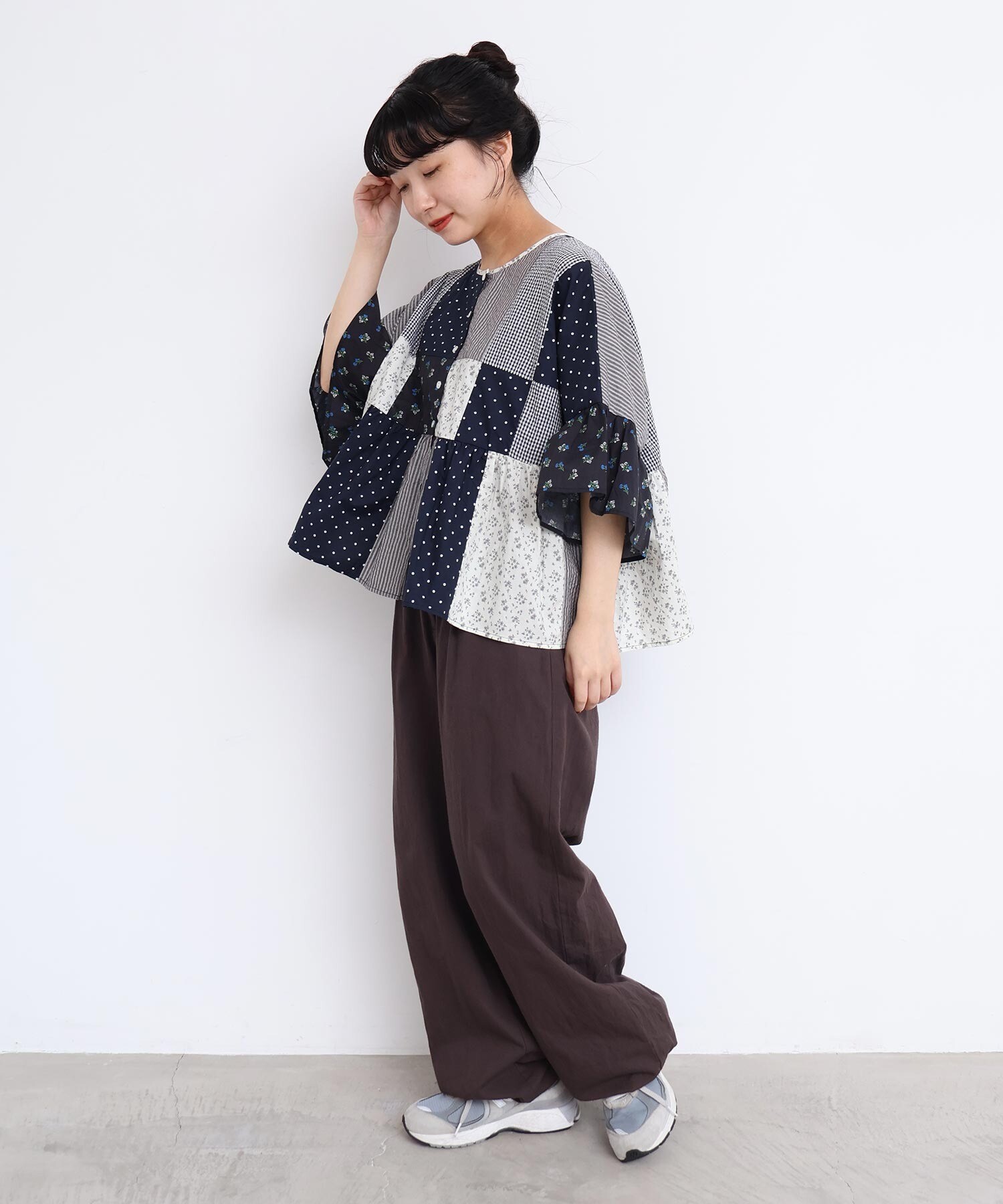 AMBIDEX Store little garden パッチワークブラウス(F クロ): l