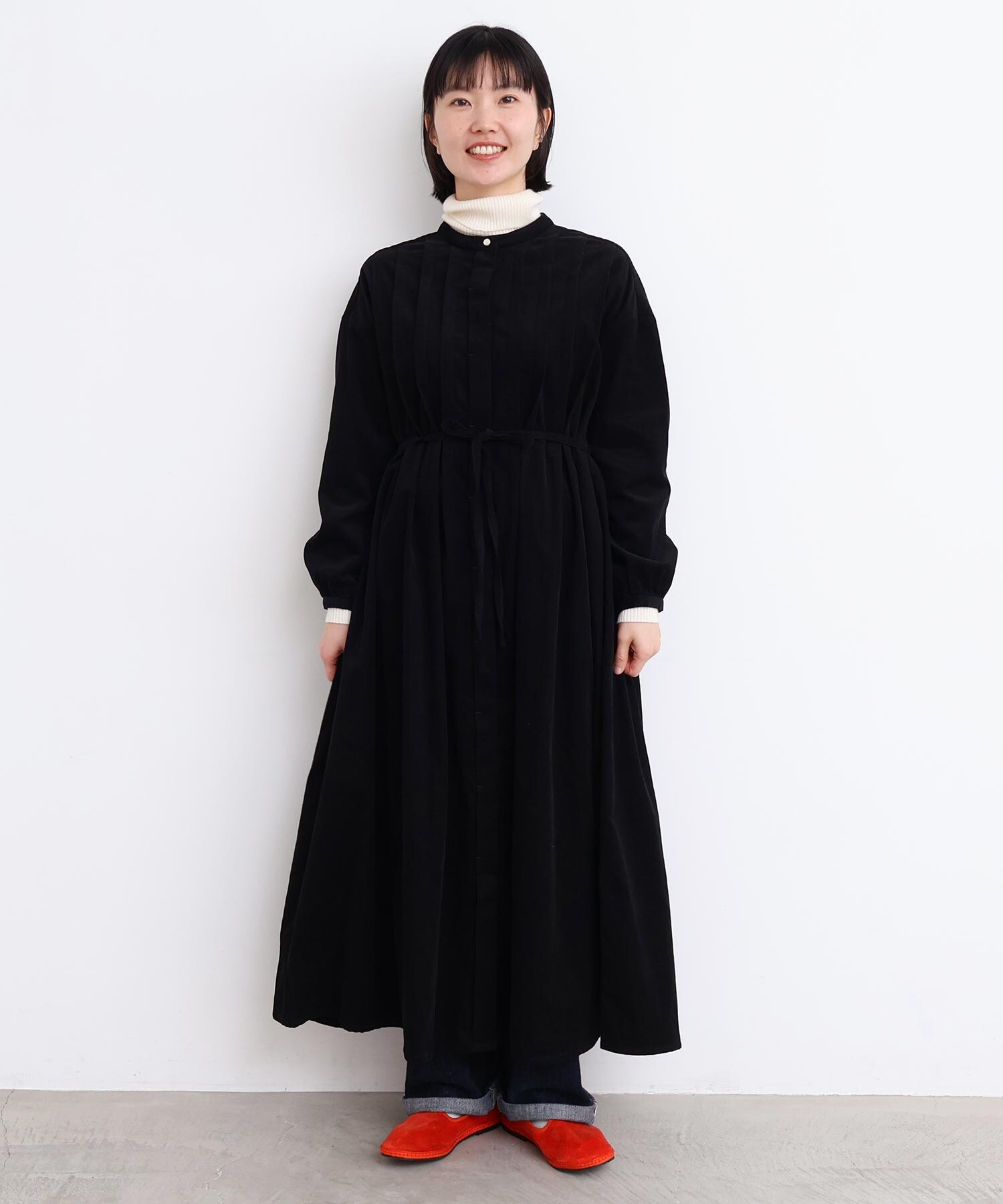 AMBIDEX Store 〇21Wシャツコール タックワンピース(F クロ): l