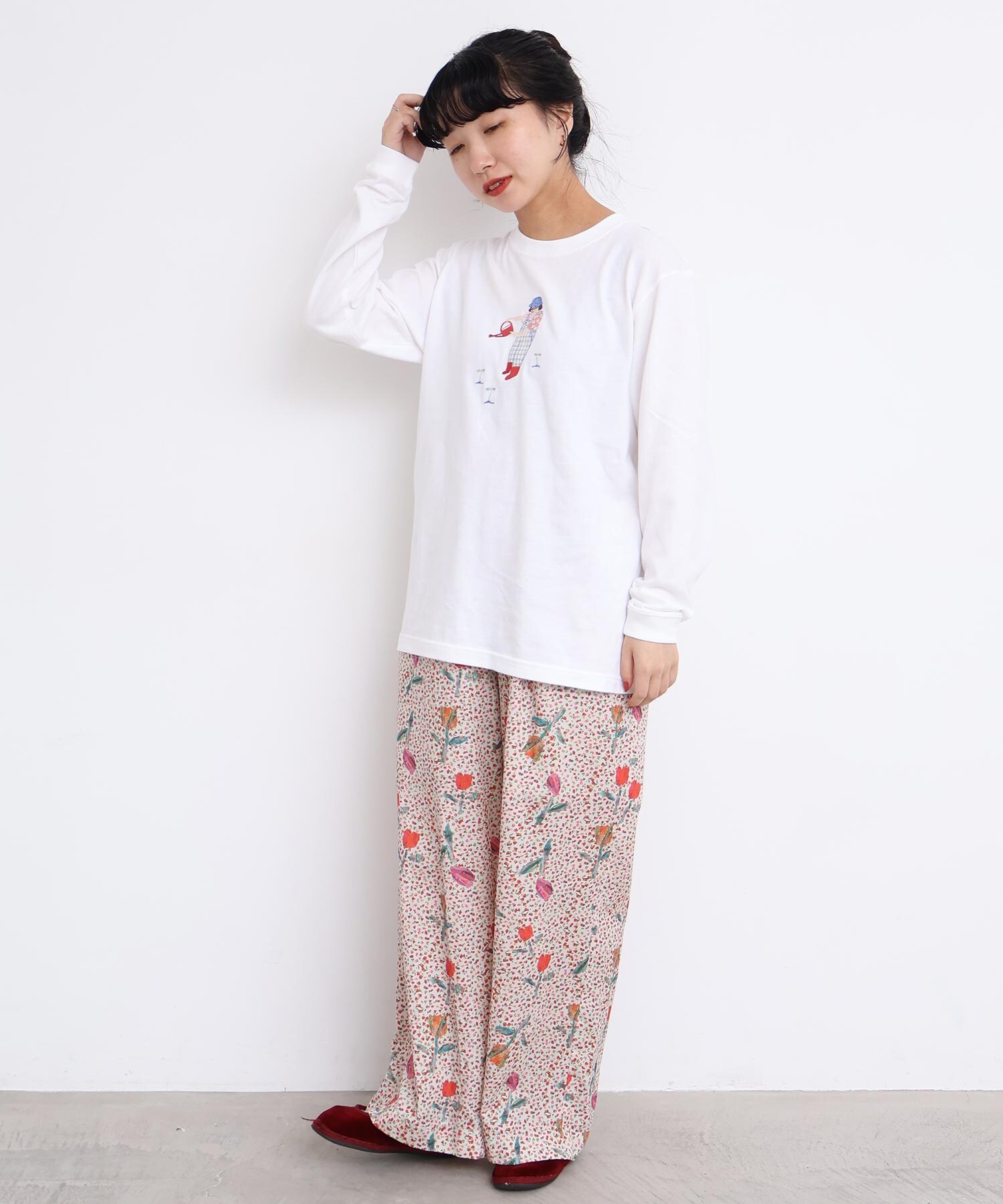 AMBIDEX Store ちぎり絵のチューリッププリントパンツ(F アカ): l
