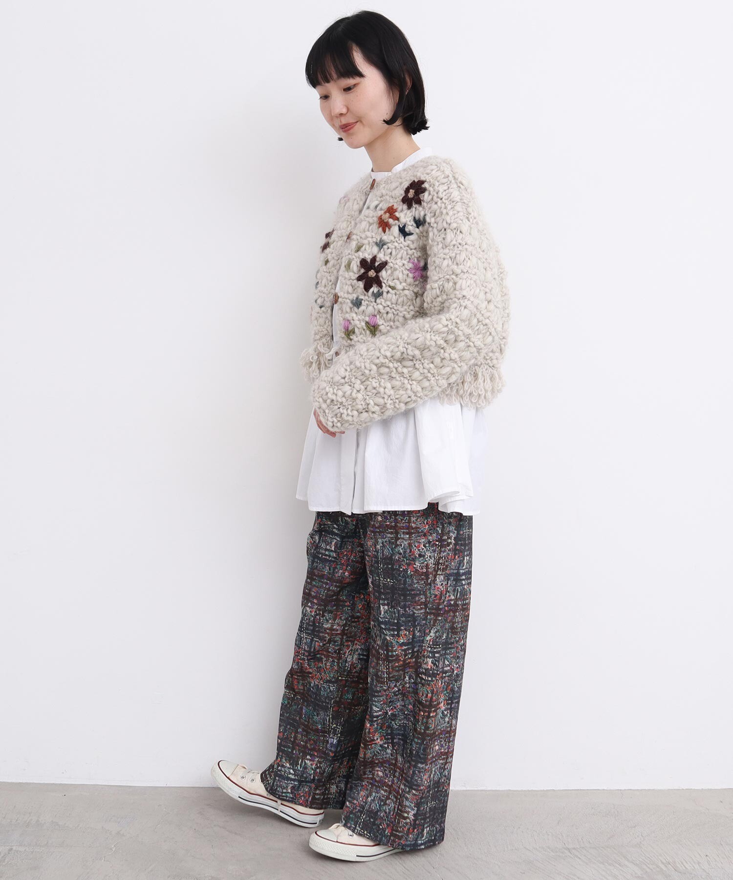 AMBIDEX Store ○check × hana 手描きプリントパンツ (F グリーン): l