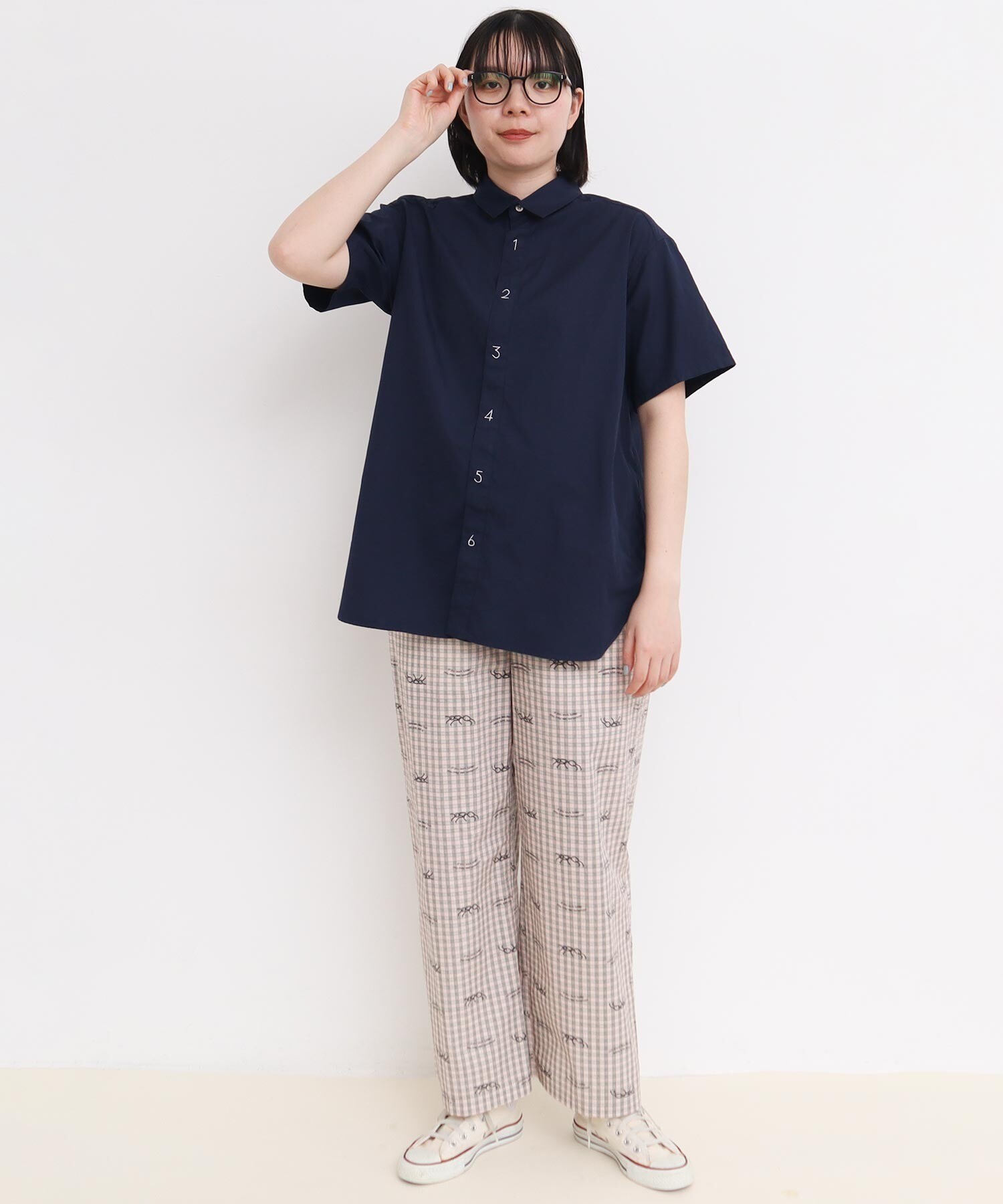 AMBIDEX Store 80/2ピンオックス 数字刺繍半袖シャツ(F サックス
