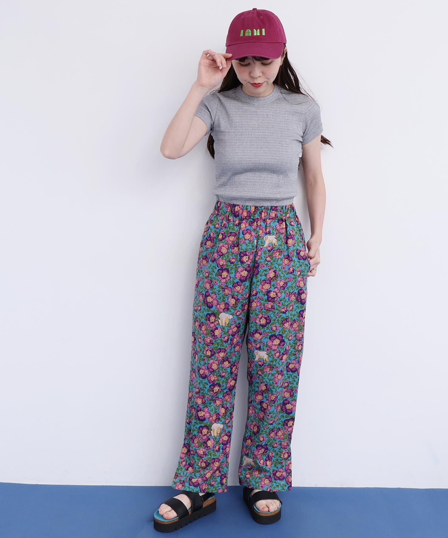 AMBIDEX Store Arctic Flower スリットパンツ(F チャコールグレー): l