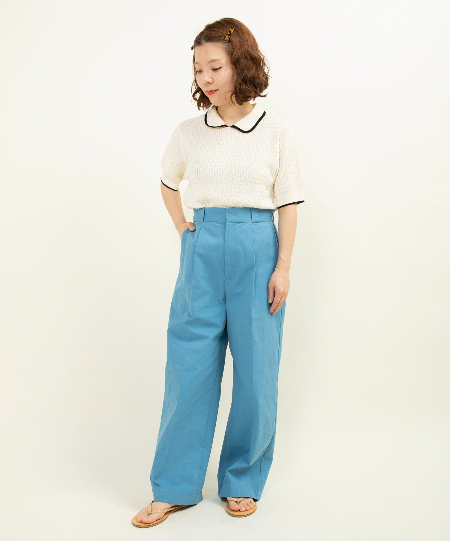 AMBIDEX Store ○綿ナイロンツイル ワイドストレートパンツ(38