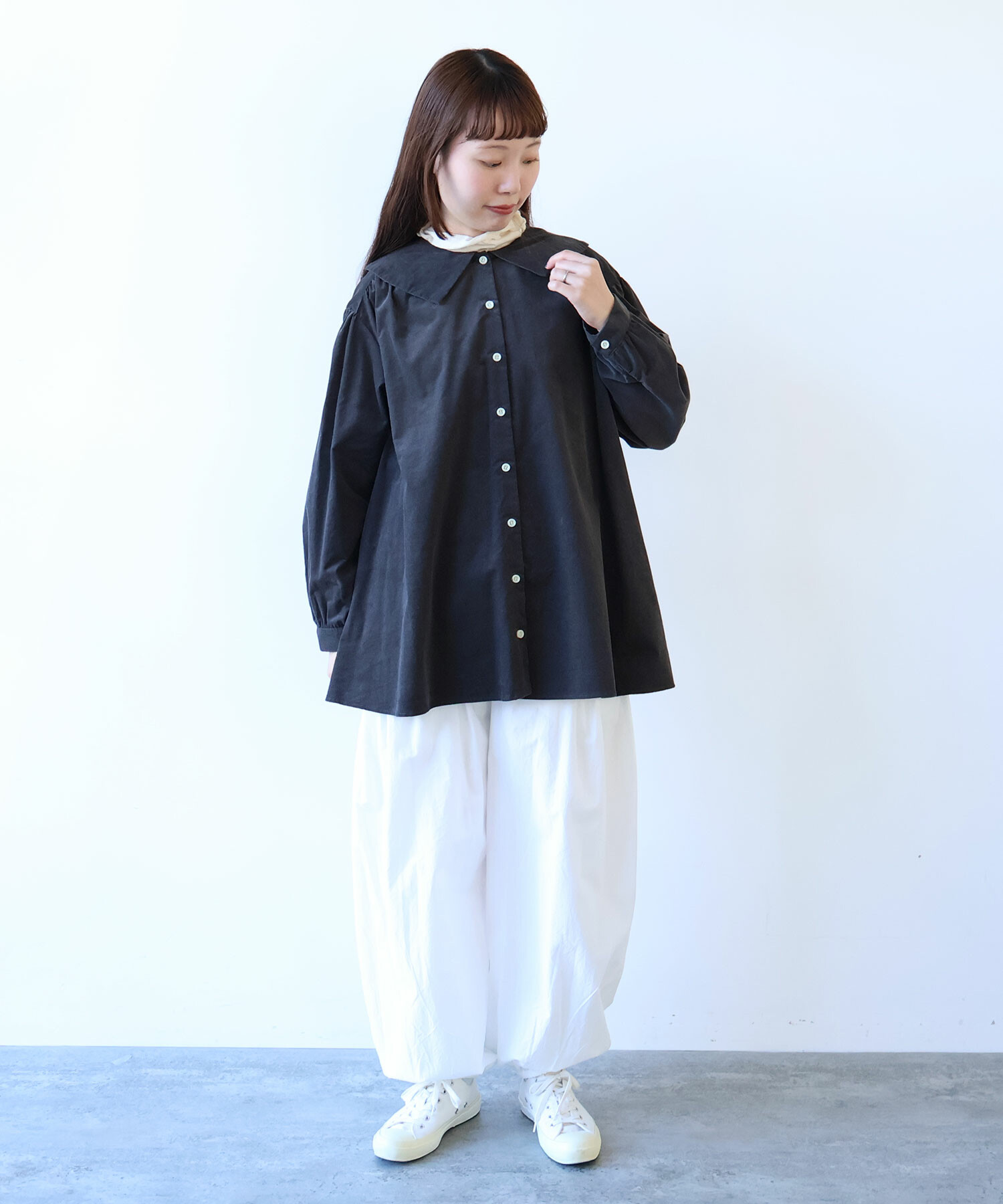 AMBIDEX Store 〇 21W シャツコール 角襟ギャザーブラウス(F