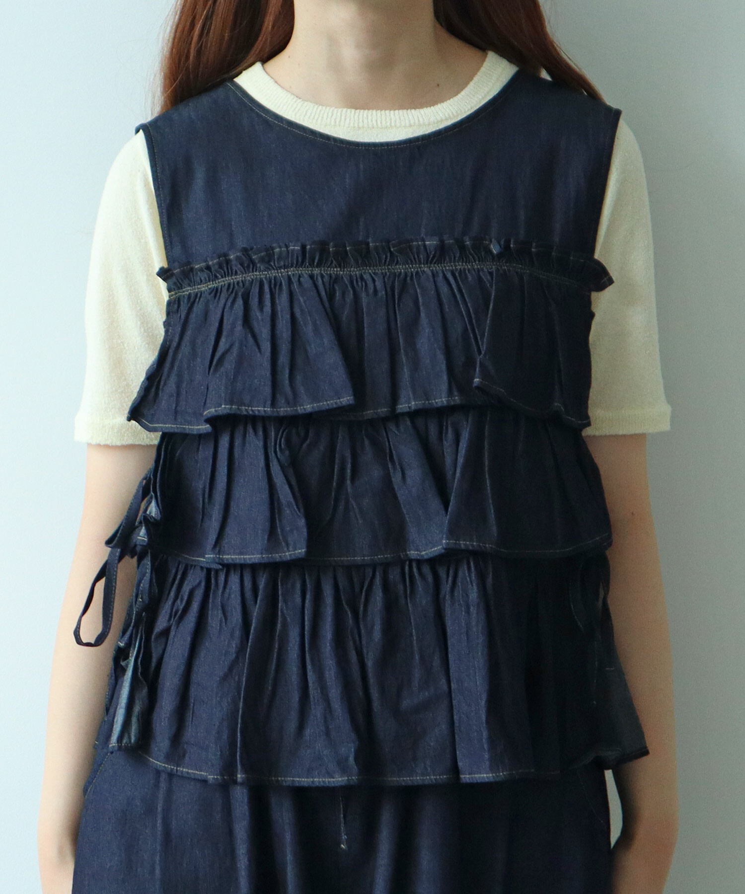 AMBIDEX Store △〇 5.5oz denim furifuri ベスト(F アオ