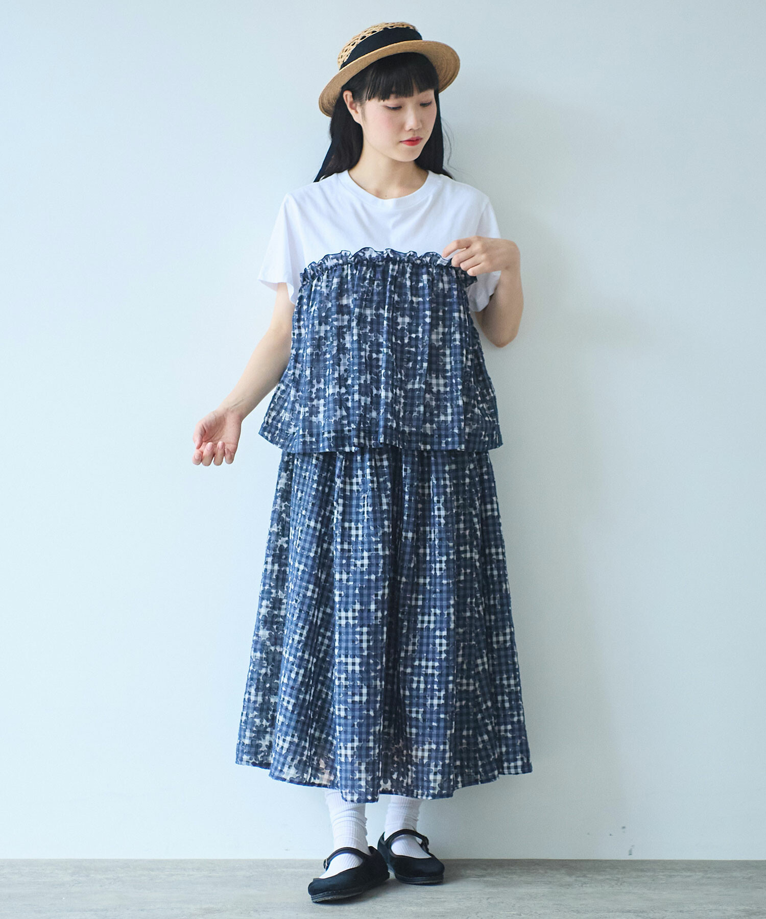 AMBIDEX Store 〇gingham×hana opal Tシャツ(F アカ): bulle de