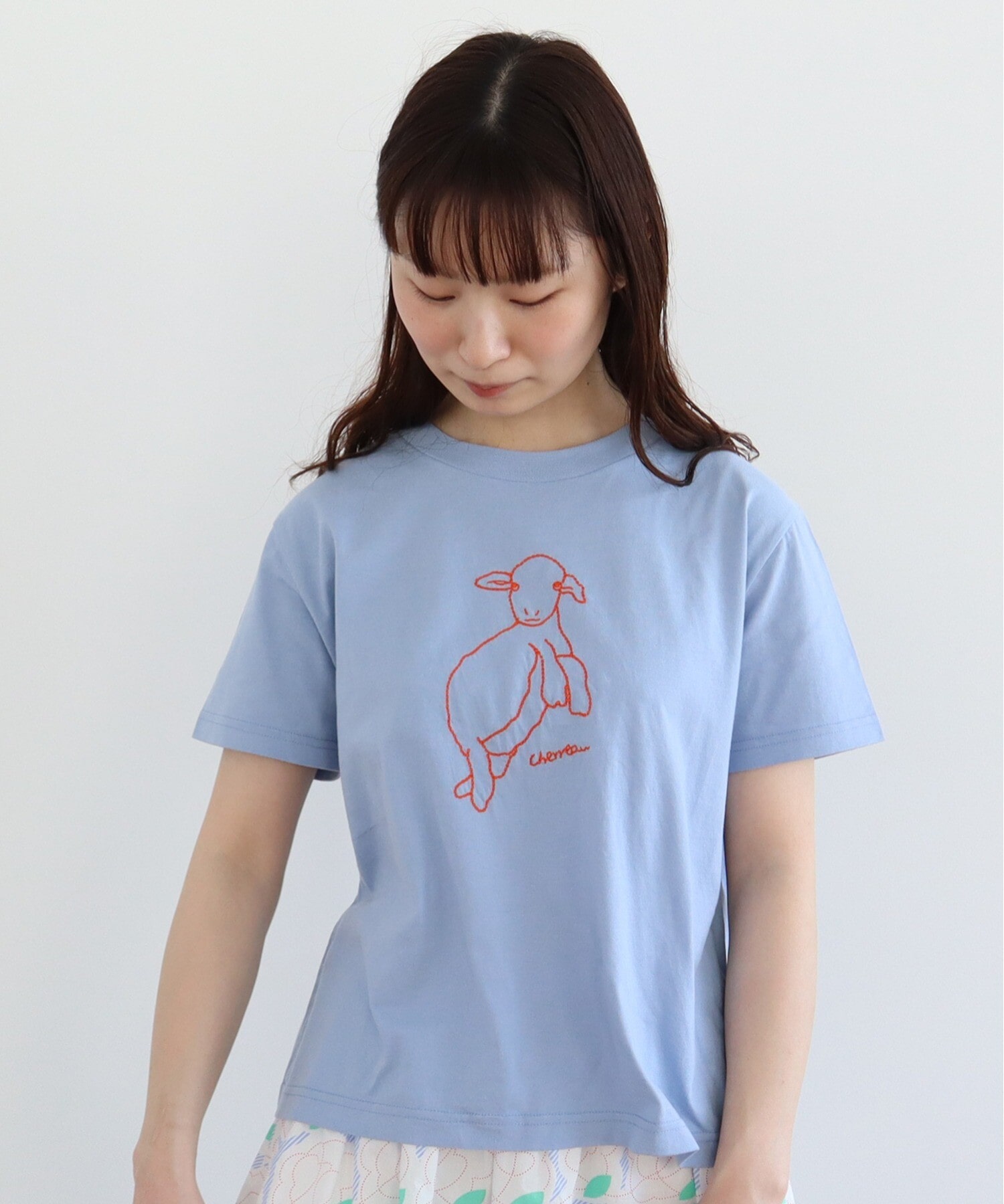 AMBIDEX Store ヤギ刺繍 Tシャツ(F シロ): bulle de savon