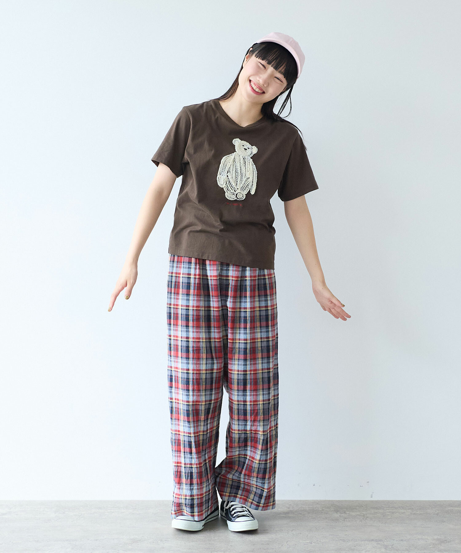 AMBIDEX Store ○ コットン / リネン マドラスチェック ワイドパンツ(F