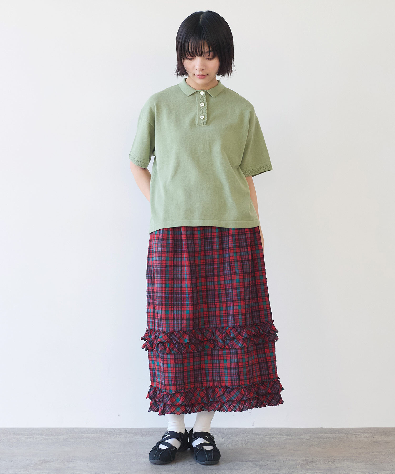 AMBIDEX Store 〇 ジャカード チェック スカート(F アオ): bulle