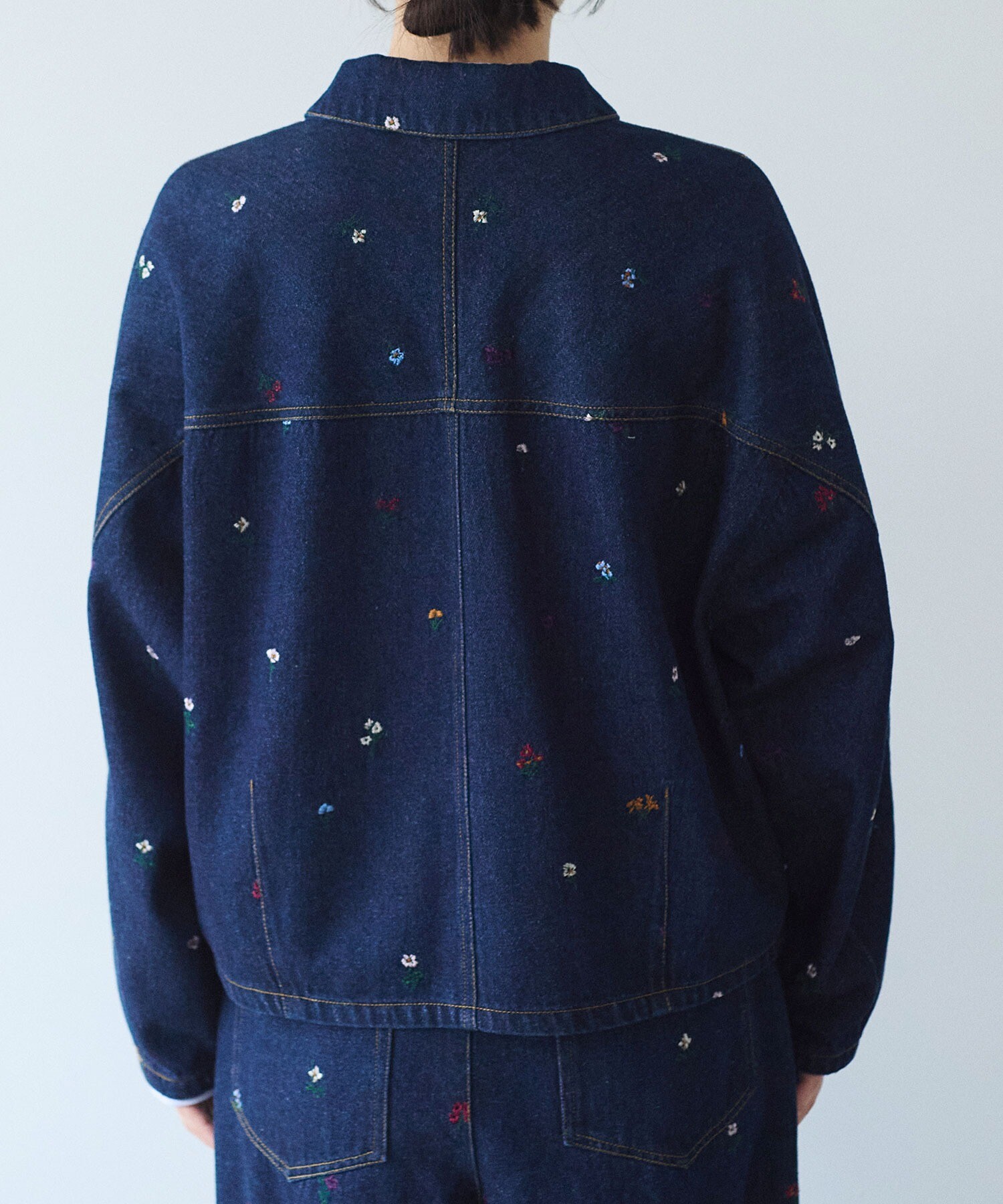 AMBIDEX Store floral embloidely denim cocoon ブルゾン(F インディゴ
